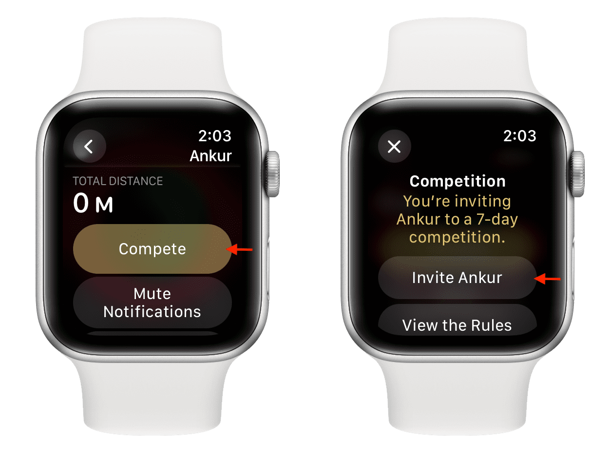 Invite friend for competition on Apple Watch