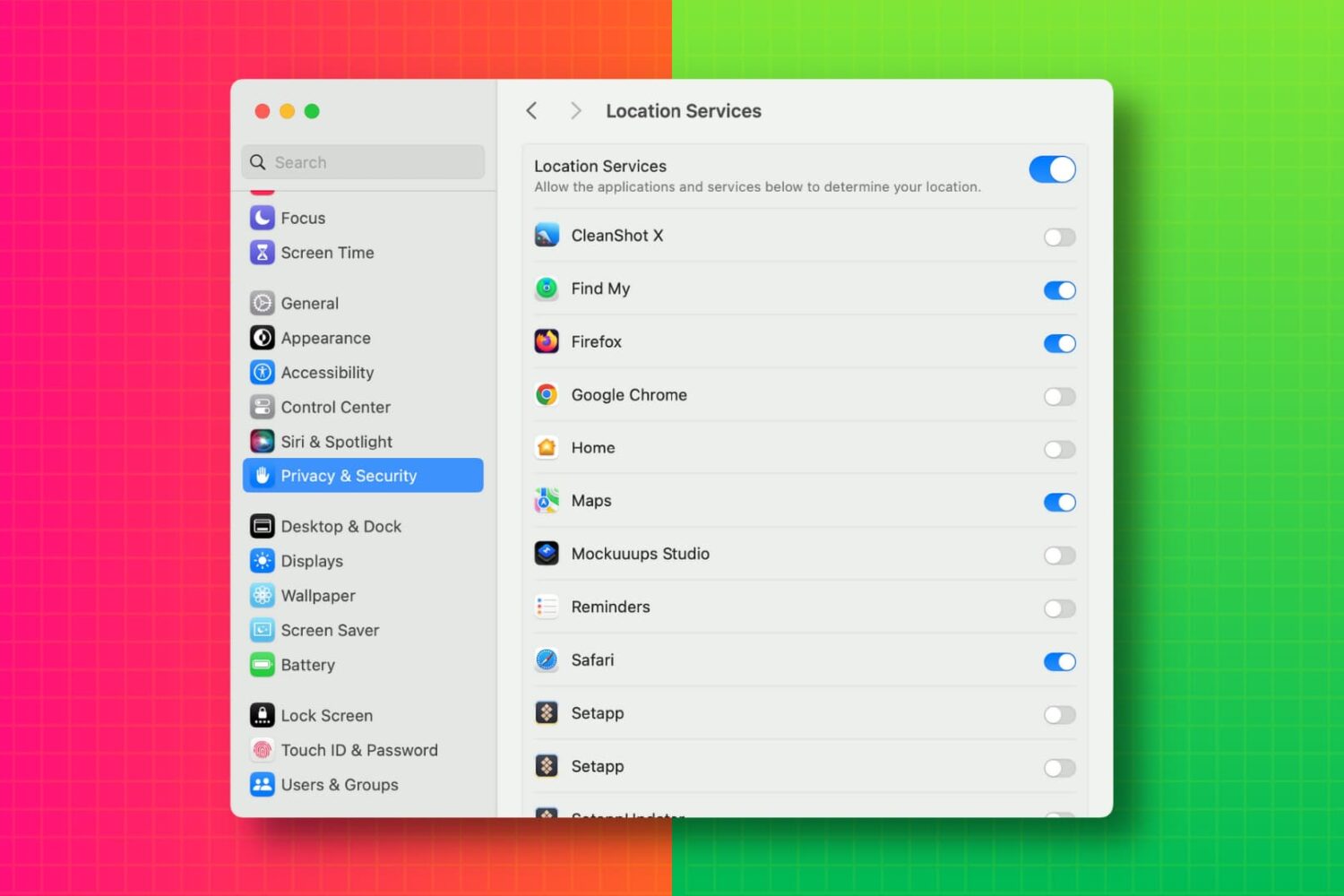 Managing location access for apps on Mac