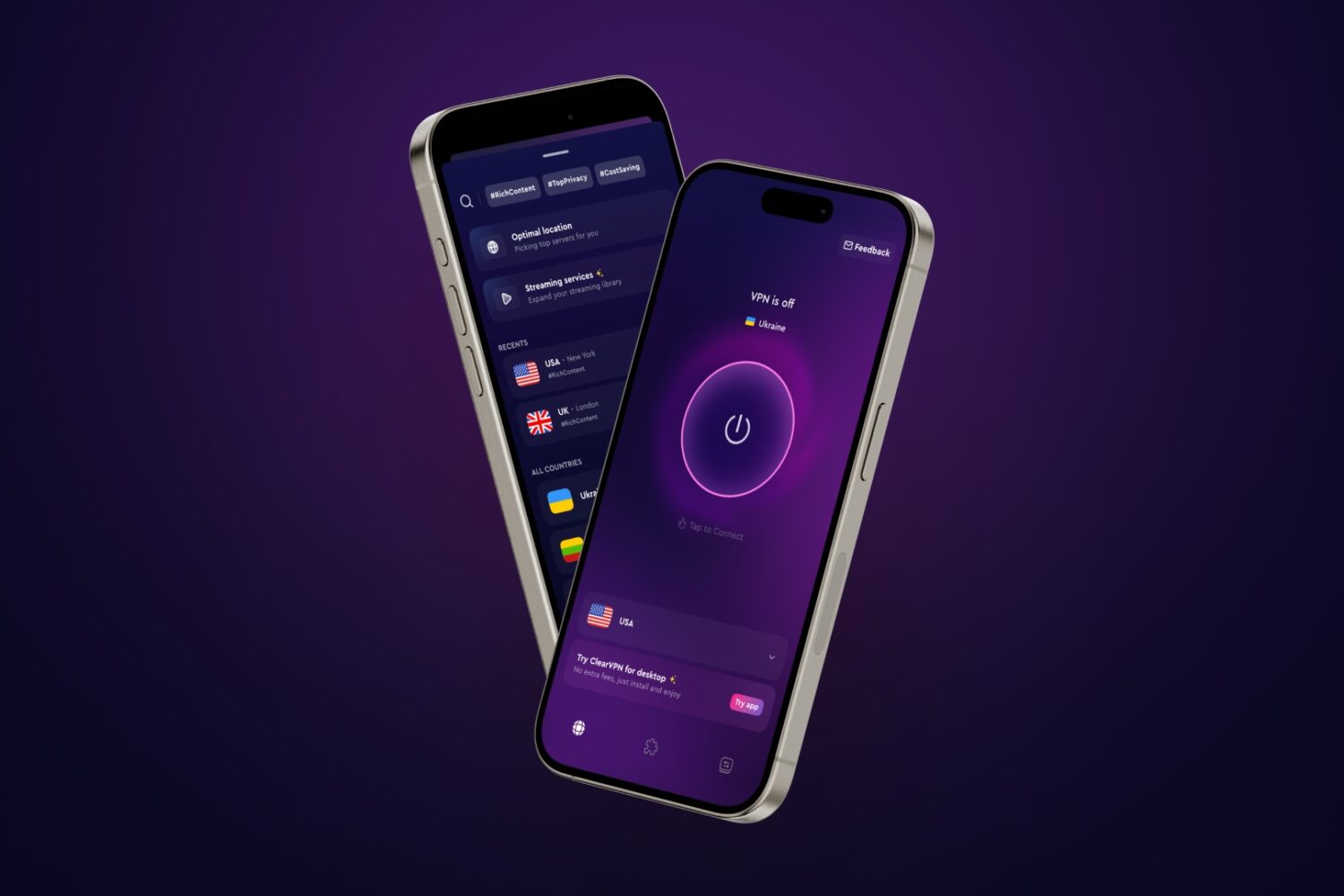 Marketing image showcasing MacPaw's revamped ClearVPN iPhone app