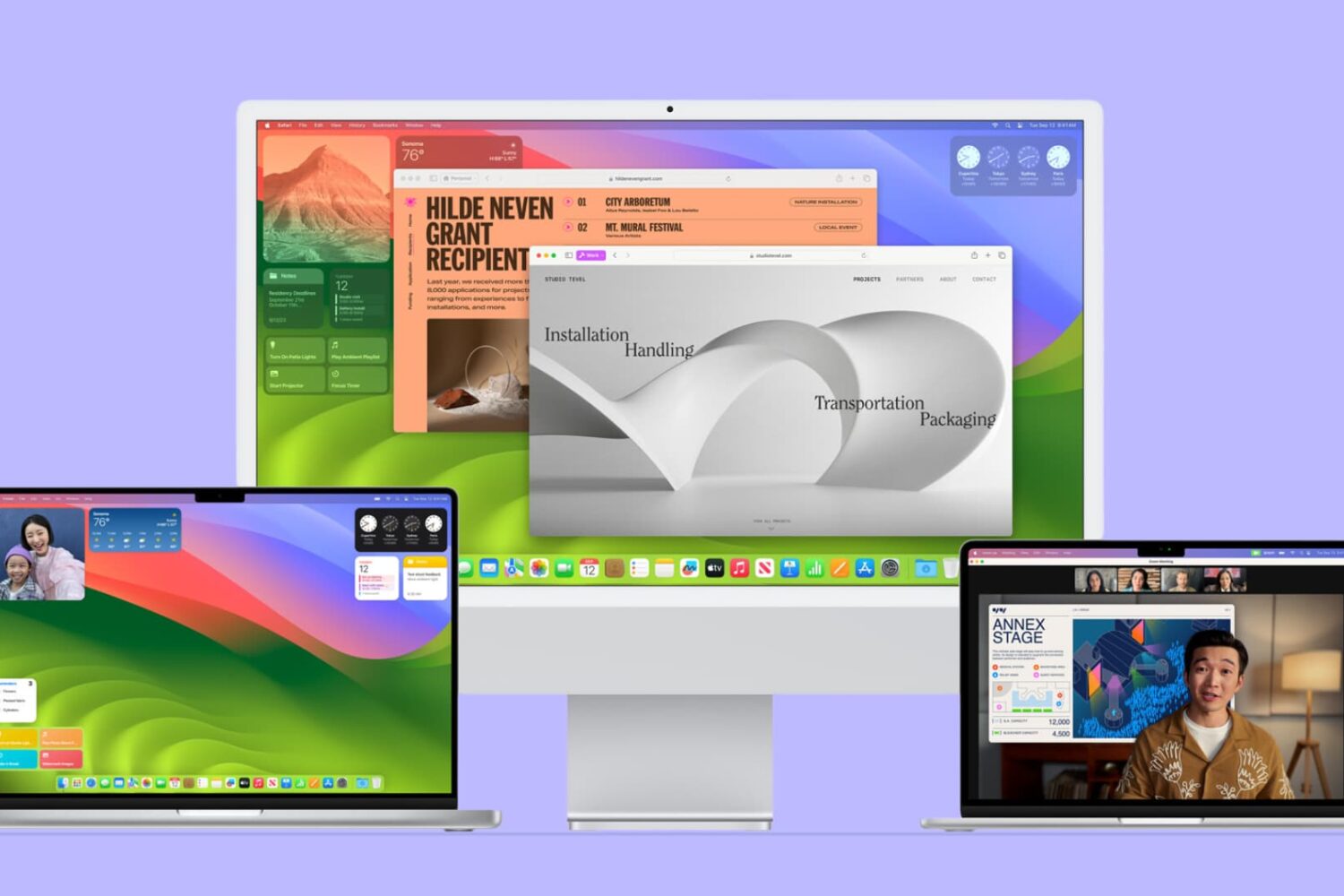 MacBook Pro, iMac, and MacBook Air running macOS Sonoma
