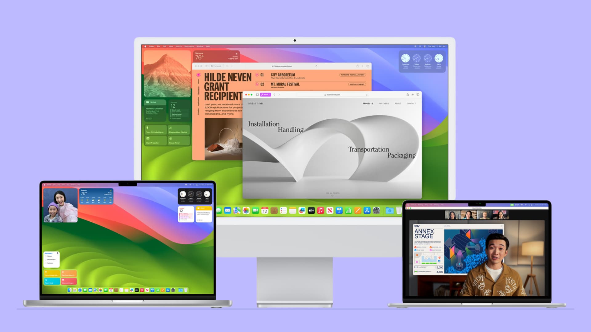 MacBook Pro, iMac, and MacBook Air running macOS Sonoma