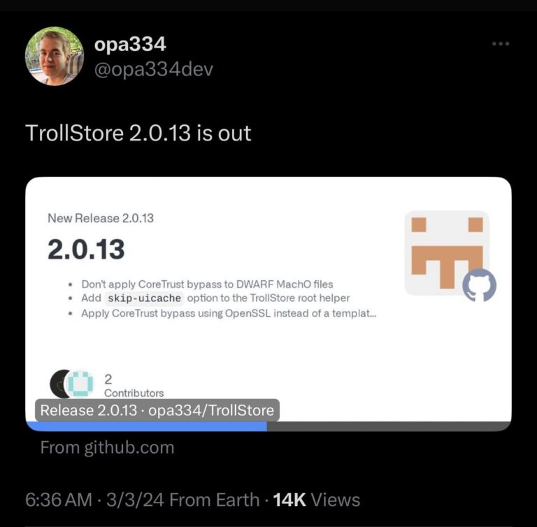 Troll Signing Off TrollStore perma-signing utility updated to version 2.0.13 with minor ...
