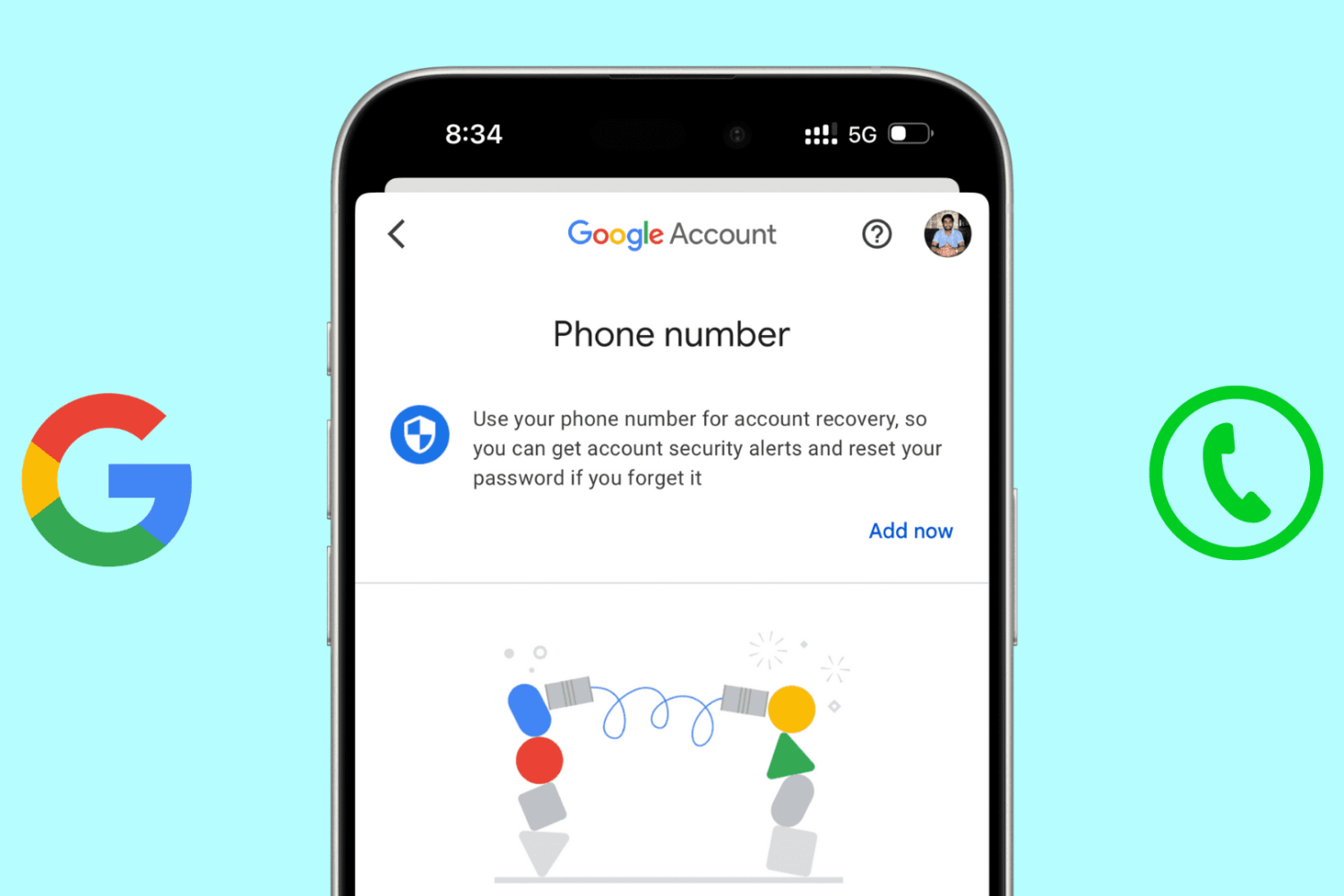 Phone number option in Google Account settings on iPhone