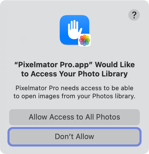 Pixelmator Pro requesting Photos app permission on Mac