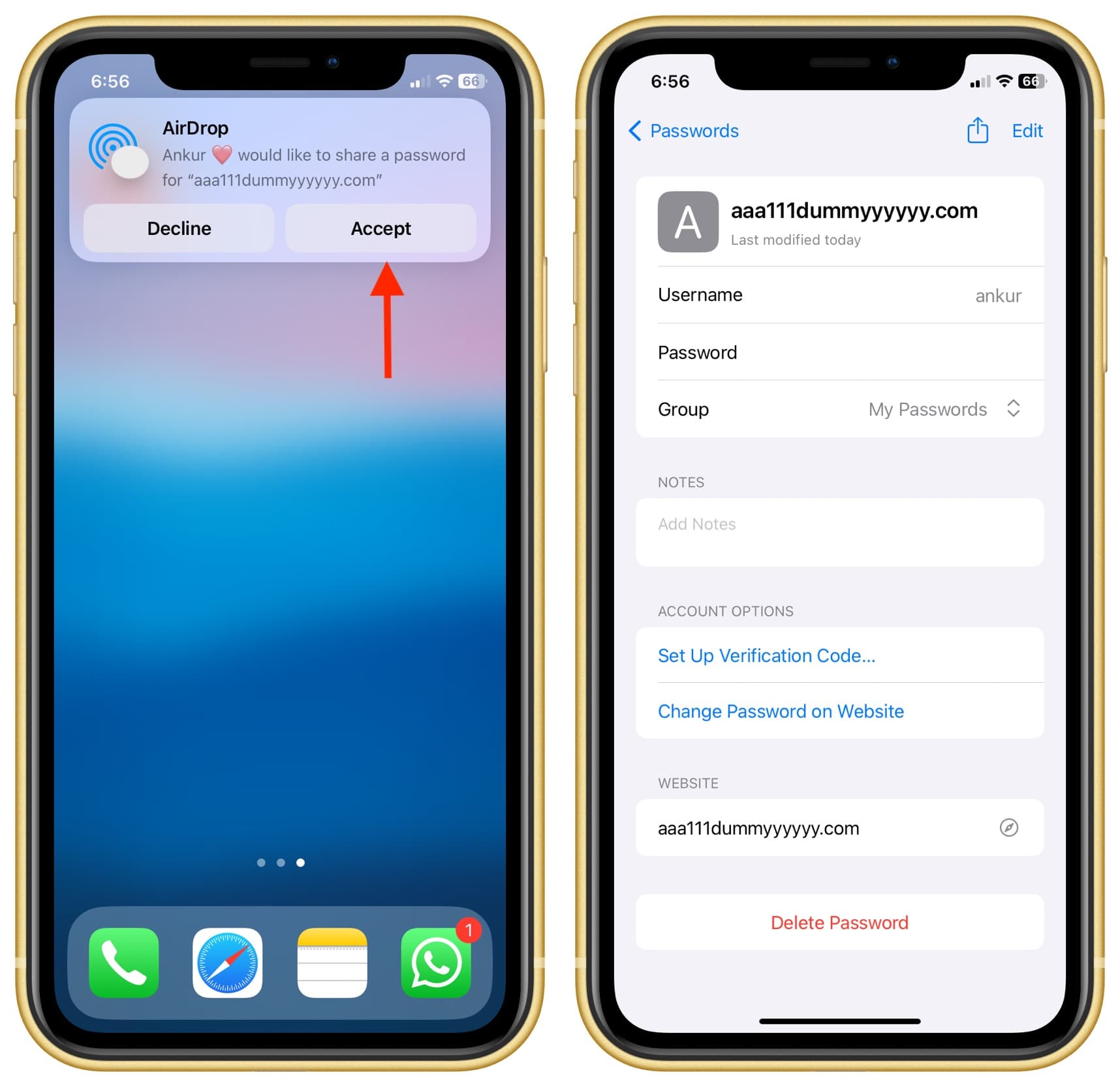 Receive shared password on your iPhone via AirDrop