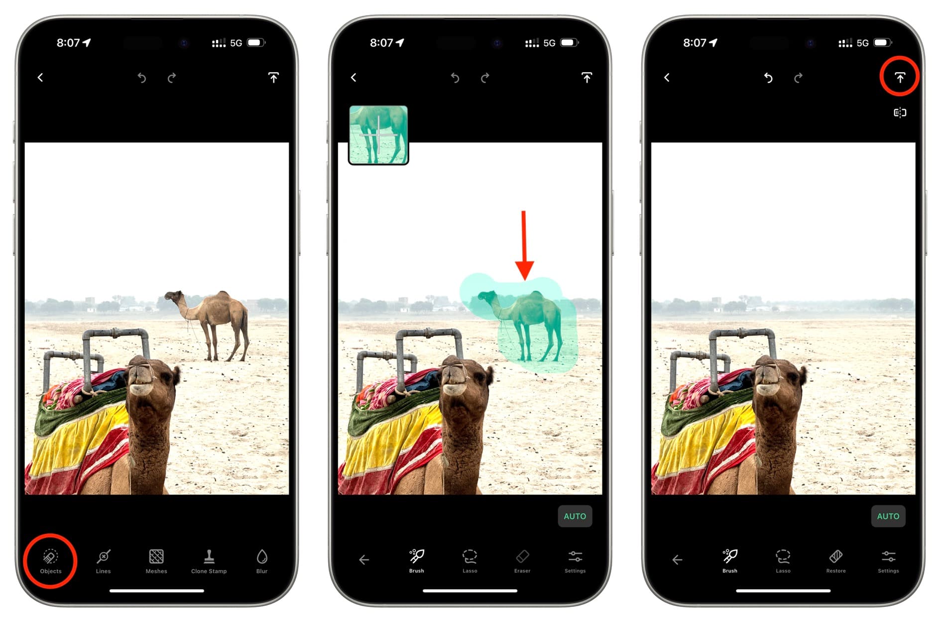 Remove unwanted object from picture using Retouch app on iPhone