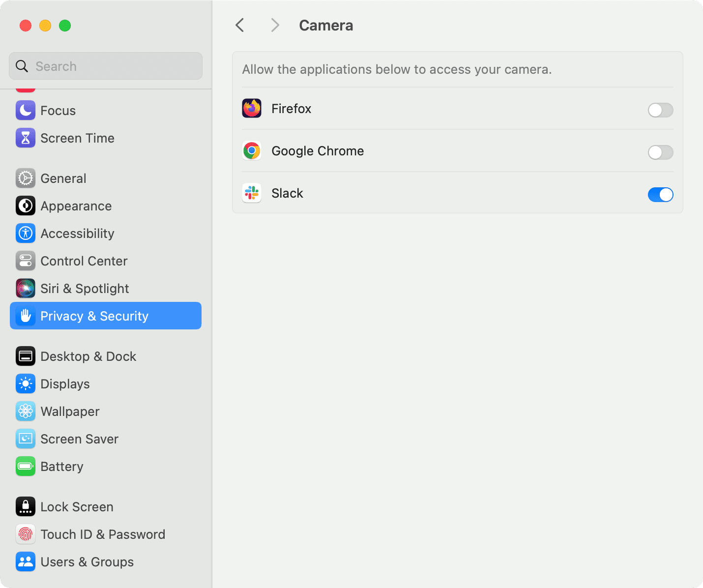 Revoke Camera access for apps on Mac