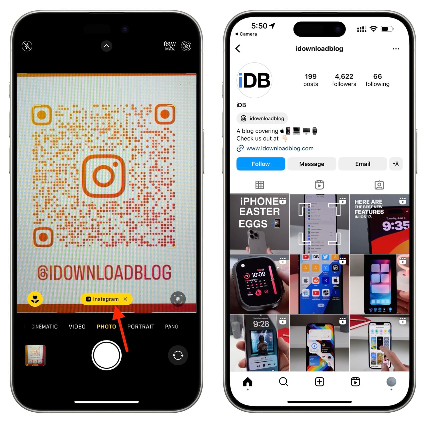 Scanning other people Instagram QR code using iPhone Camera