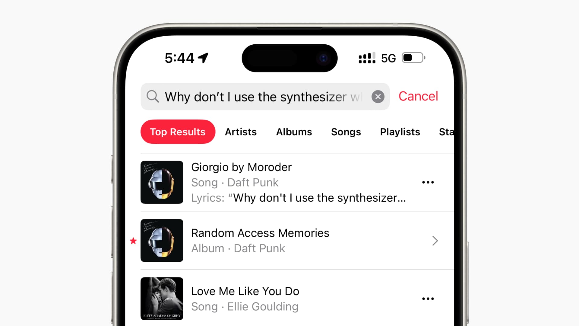 Searching by lyrics in Apple Music on iPhone
