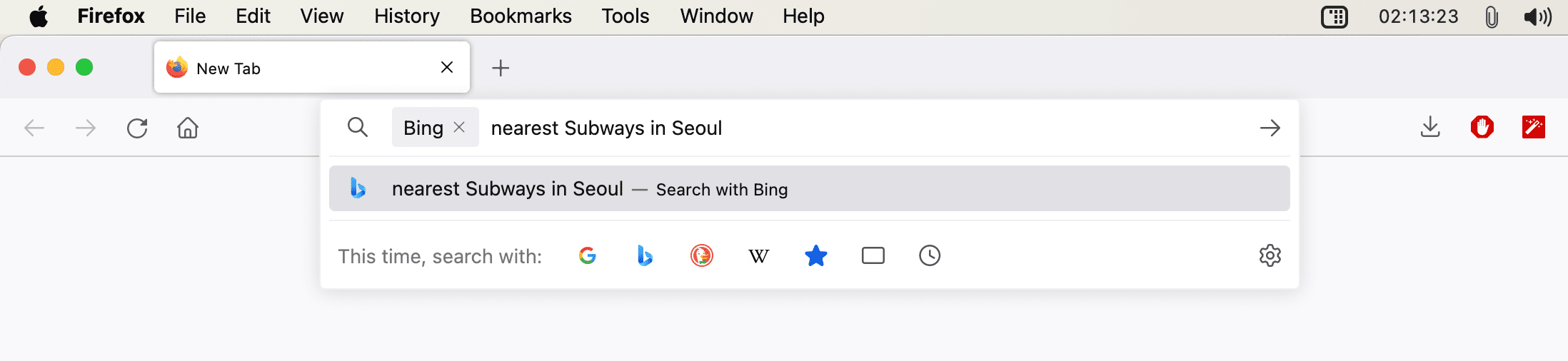 Searching with Bing in Firefox