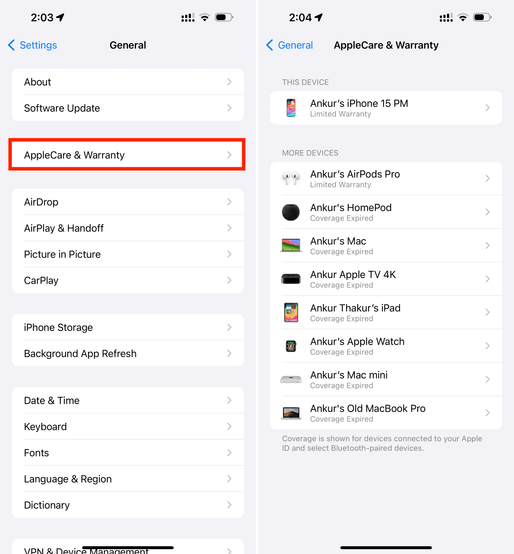 See AppleCare and Warranty info in iPhone Settings