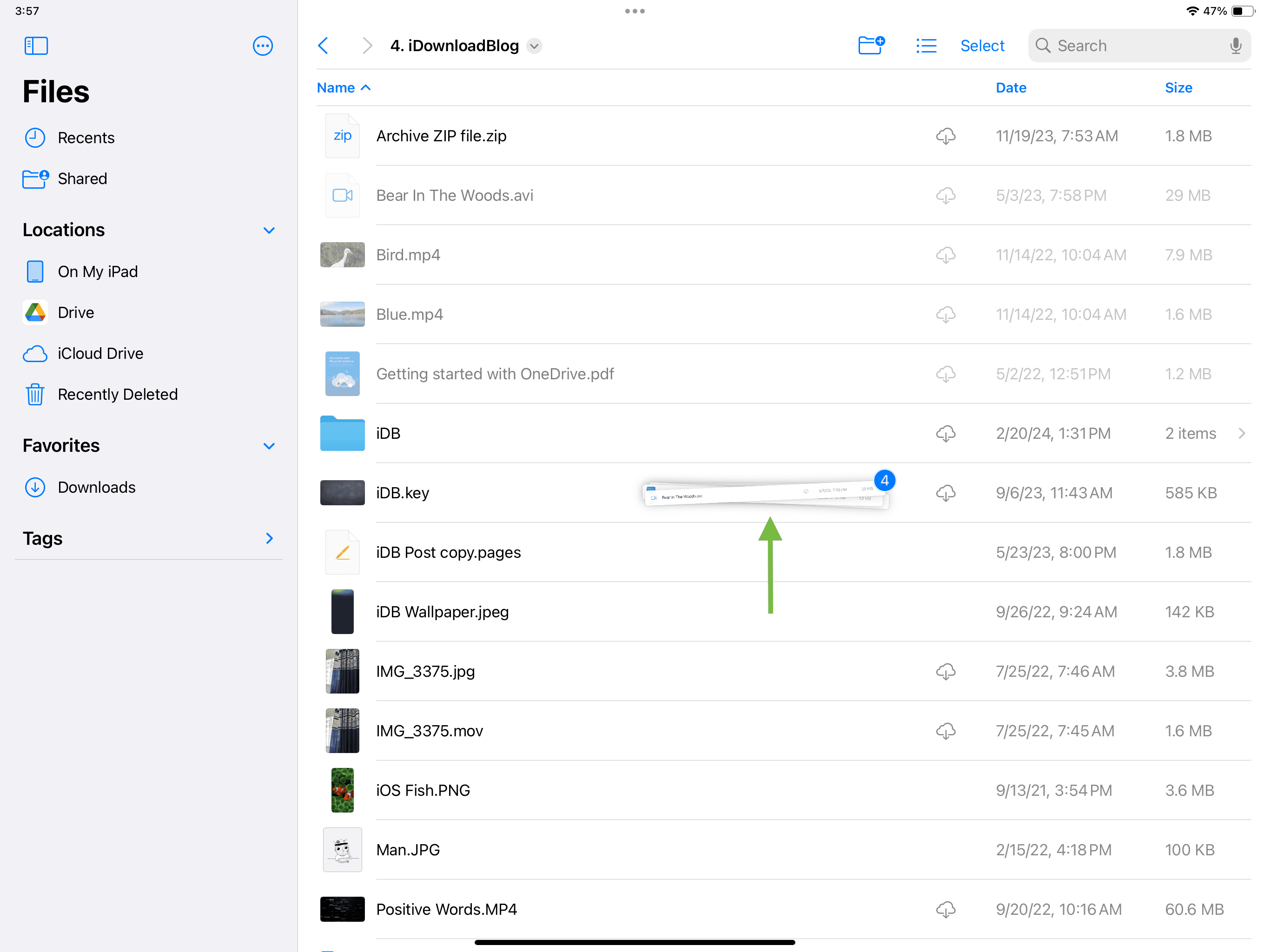 Selecting multiple items in iPad Files app