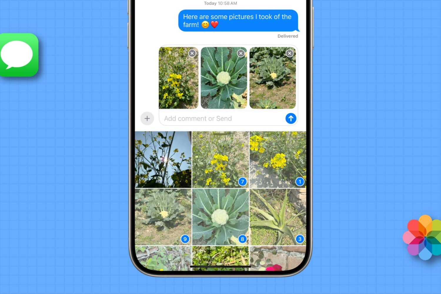 Sending photos using the Messages app on iPhone