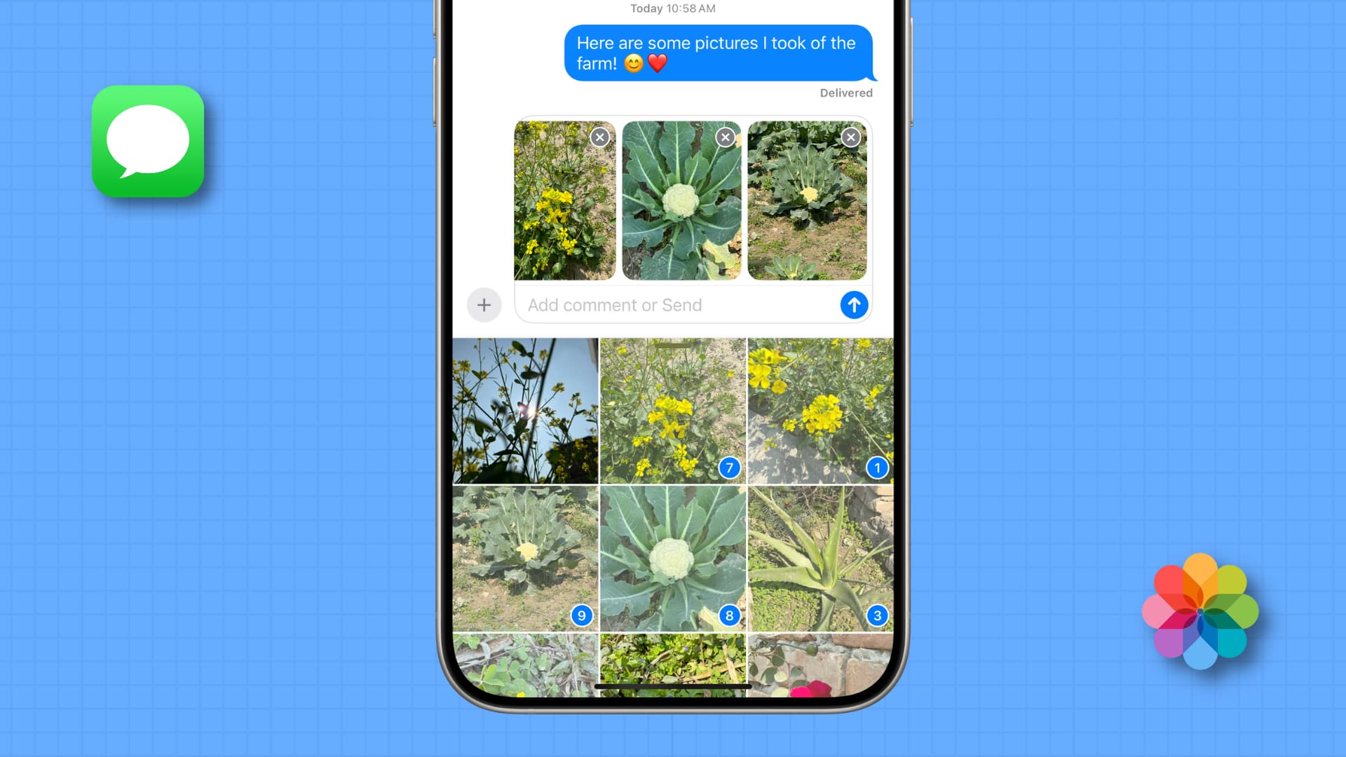 Sending photos using the Messages app on iPhone