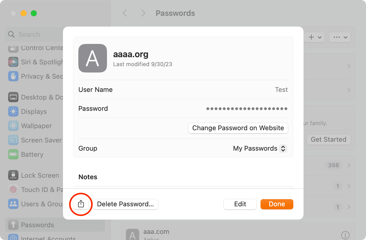 Share password using AirDrop from Mac