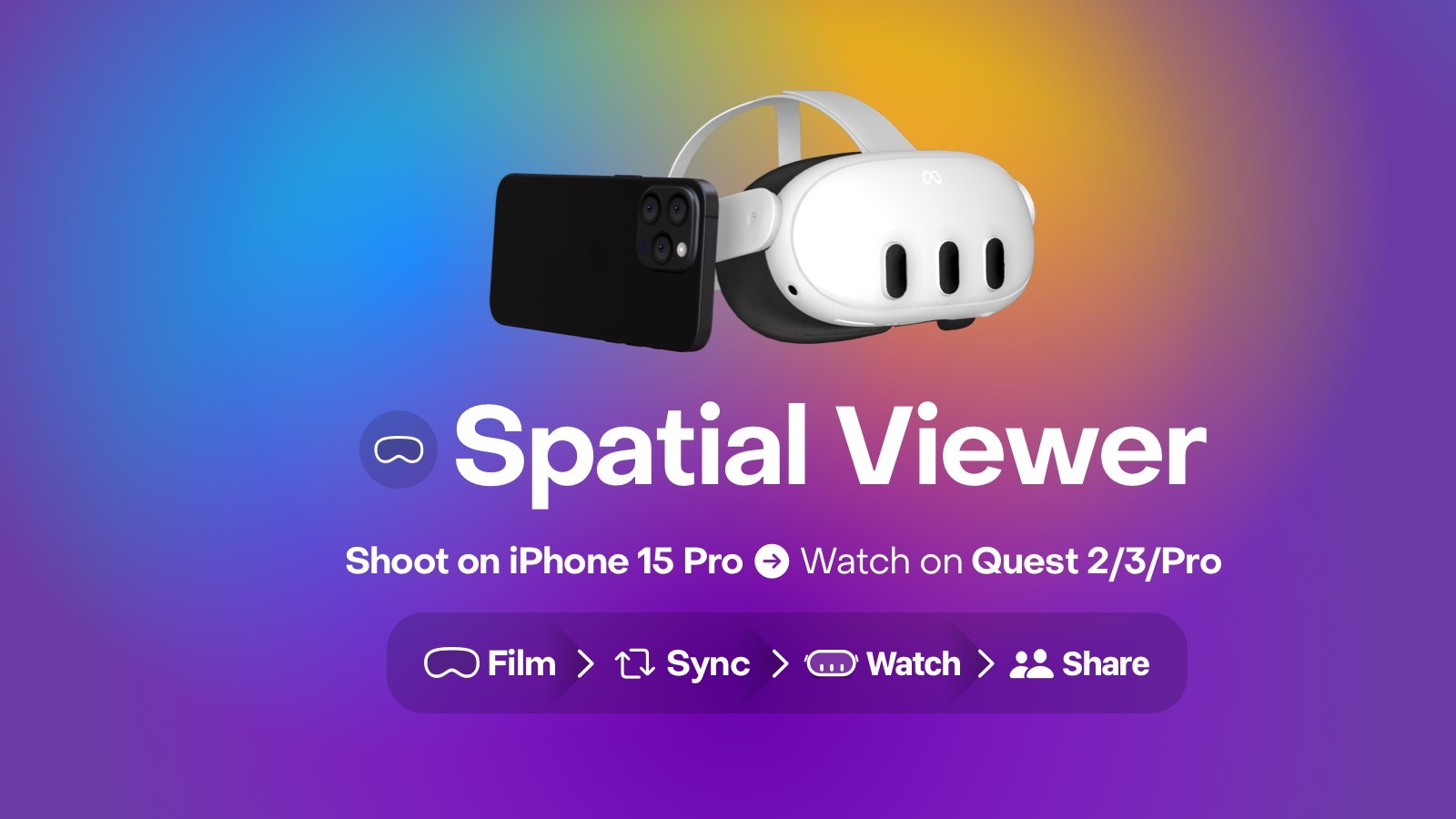 Marketing image showcasing the Spatial Viewer iPhone and Oculus apps