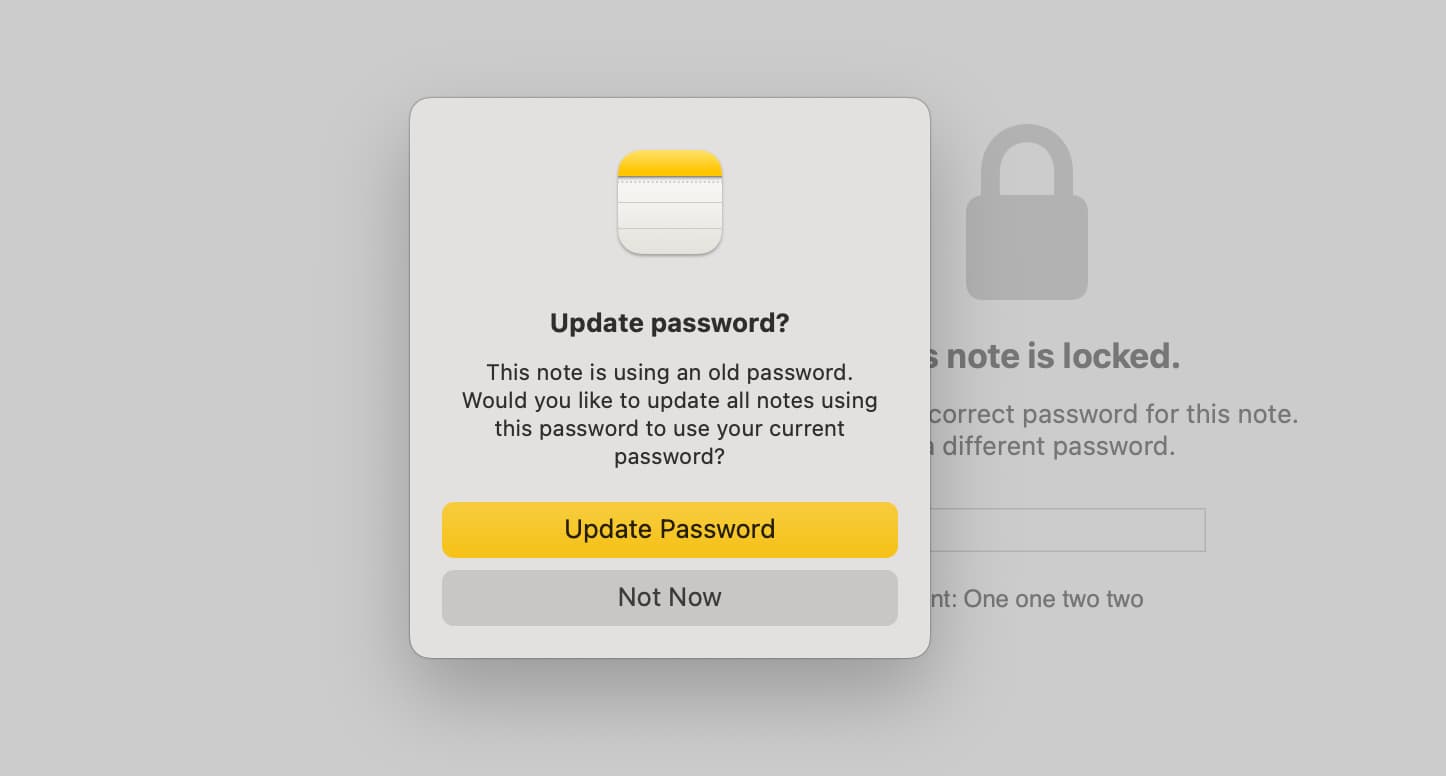 This note is using an old password prompt