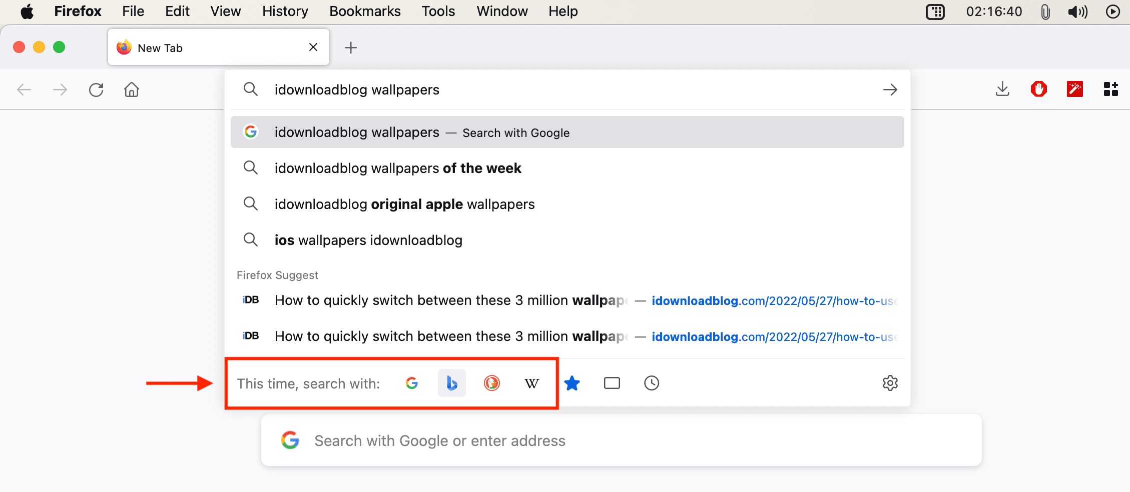 This time, search with option in Firefox