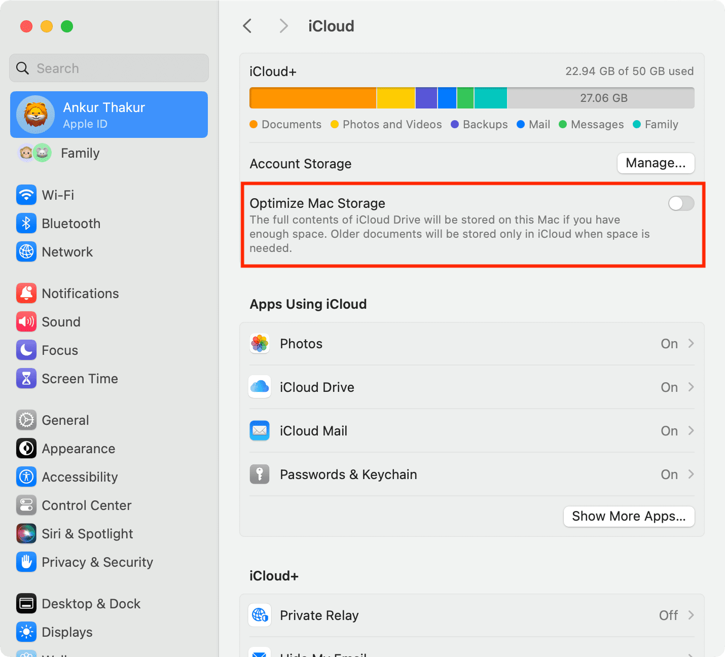 Turn off Optimize Mac Storage on Mac