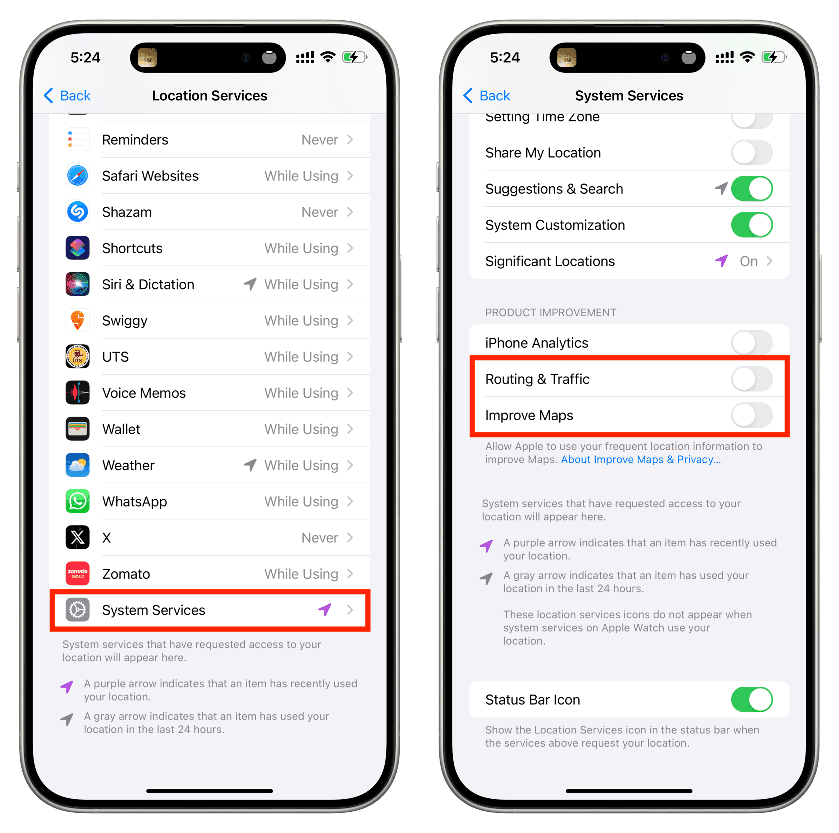 Turn off Routing & Traffic and Improve Maps in iPhone Location settings