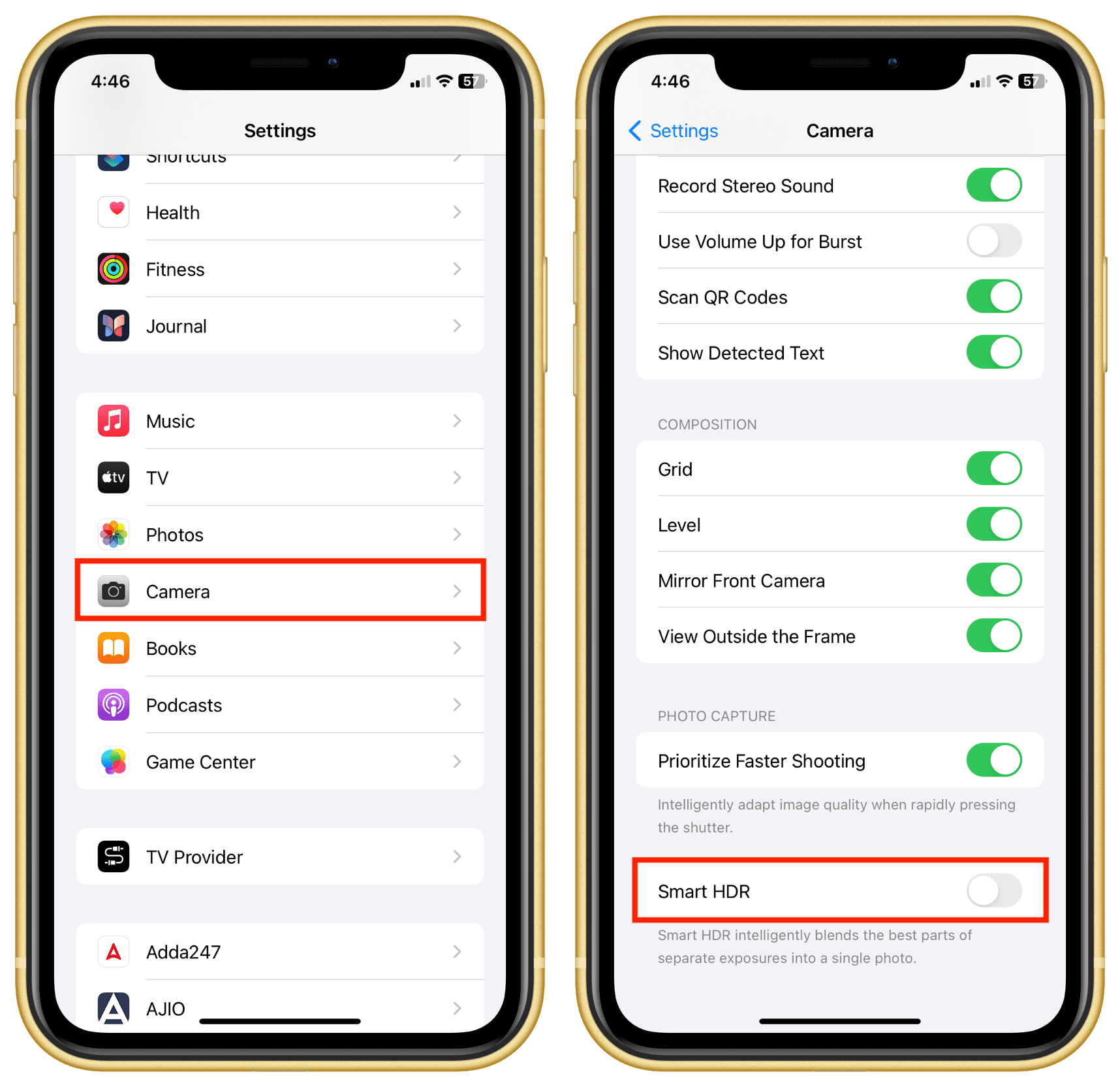 Turn off Smart HDR on iPhone