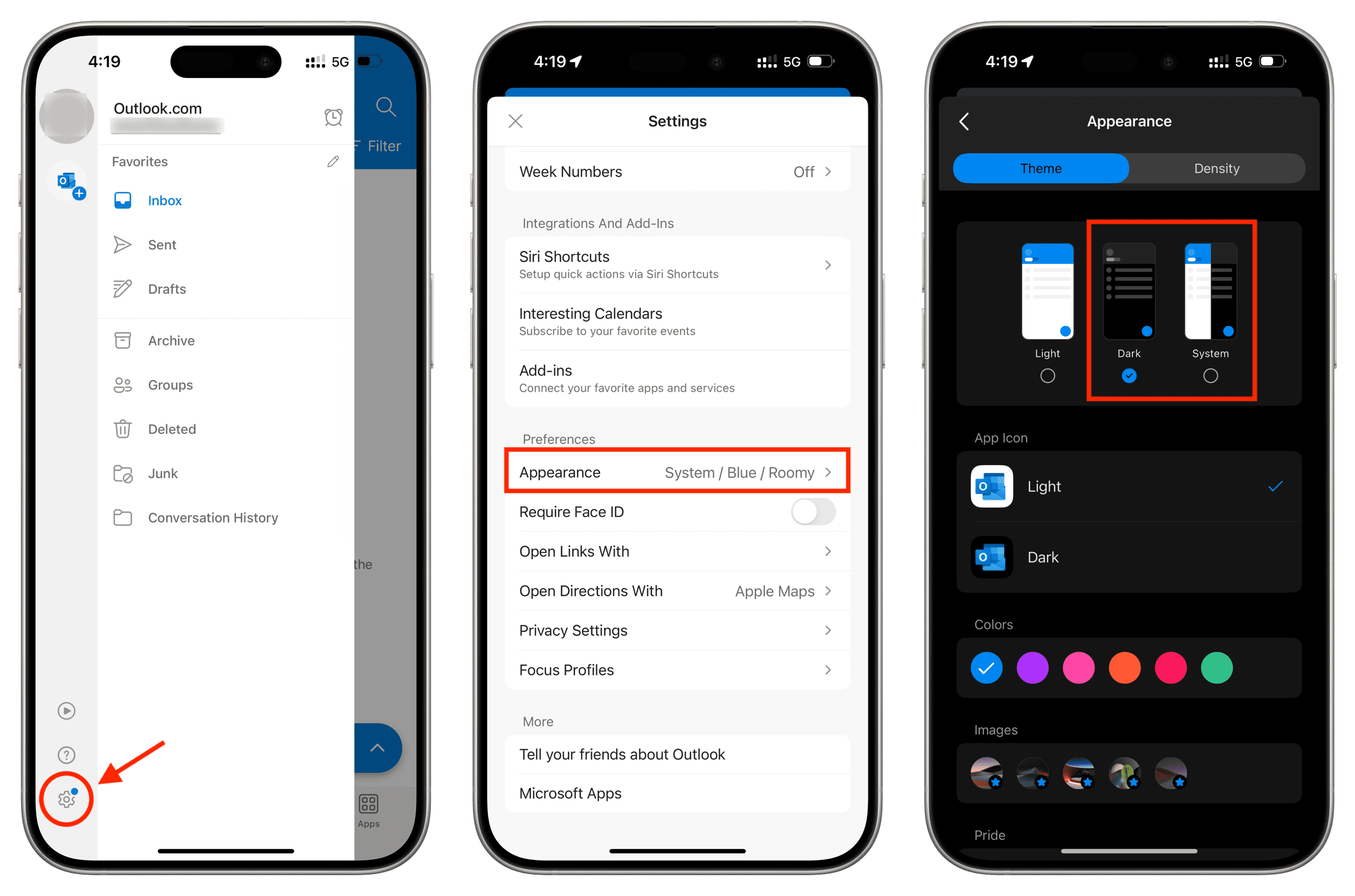 Turn on Dark Mode for Outlook on iPhone