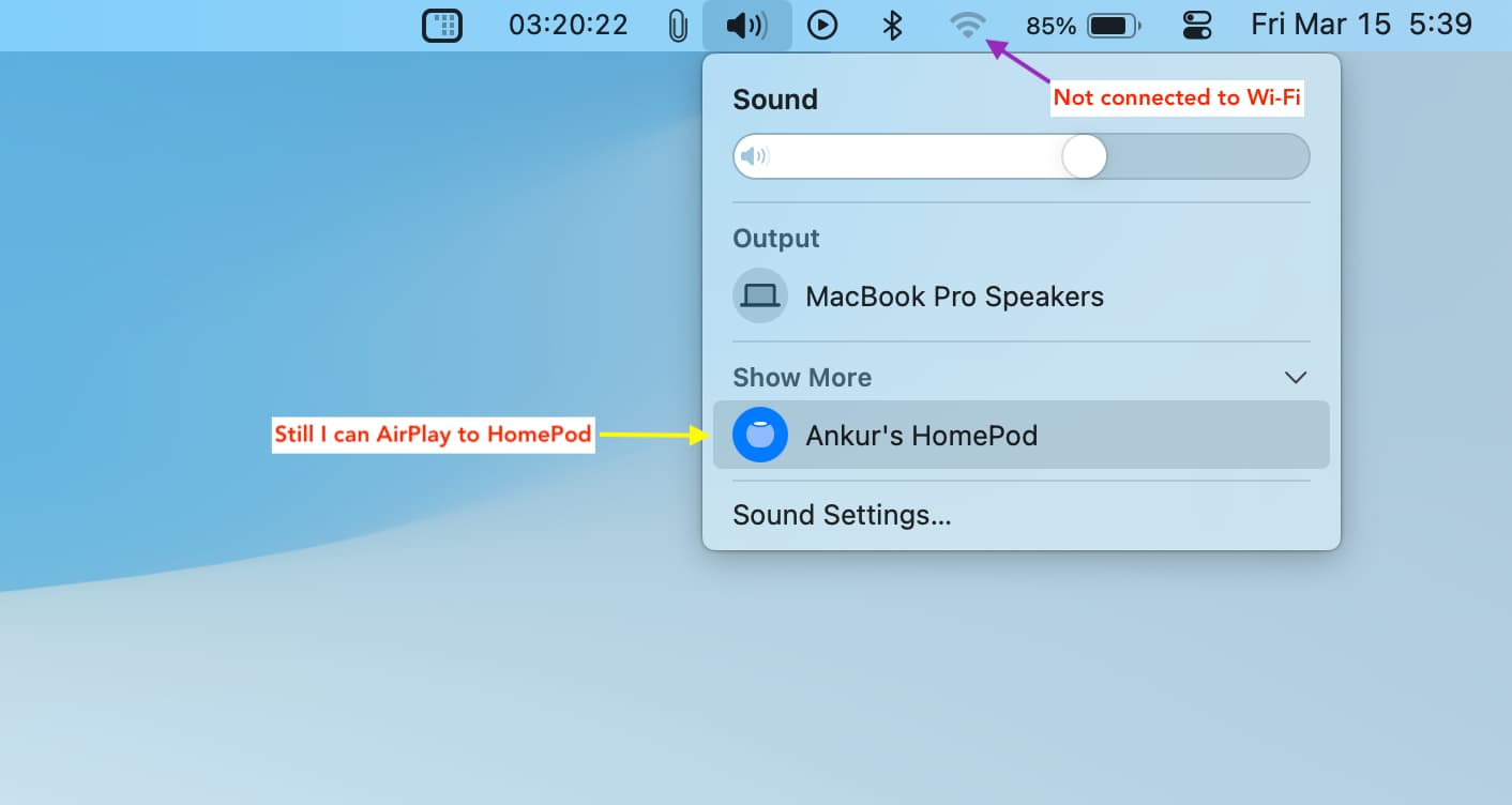 AirPlaying to HomePod from Mac without Wi-Fi