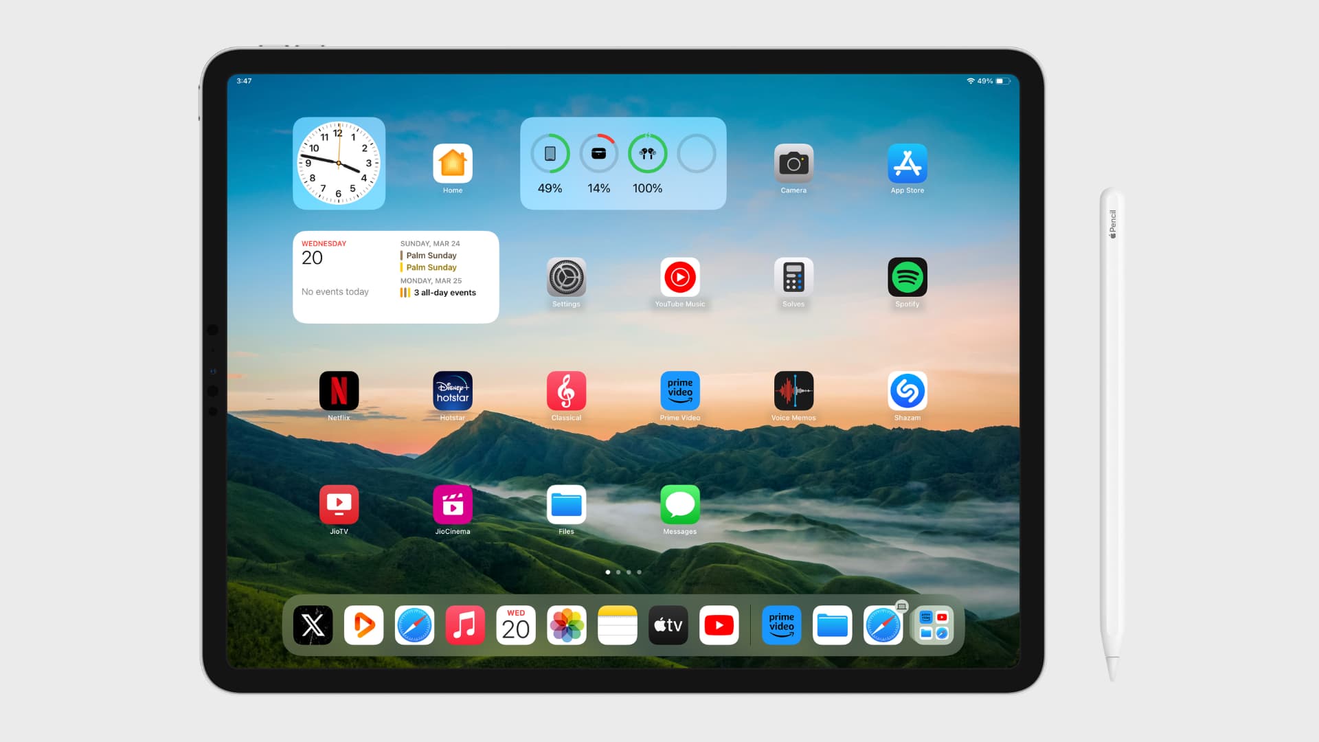 iPad Pro showing its Home Screen with an Apple Pencil next to it