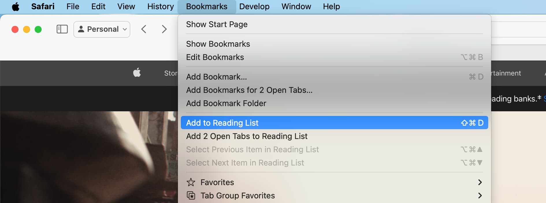 Add to Reading List in Safari on Mac