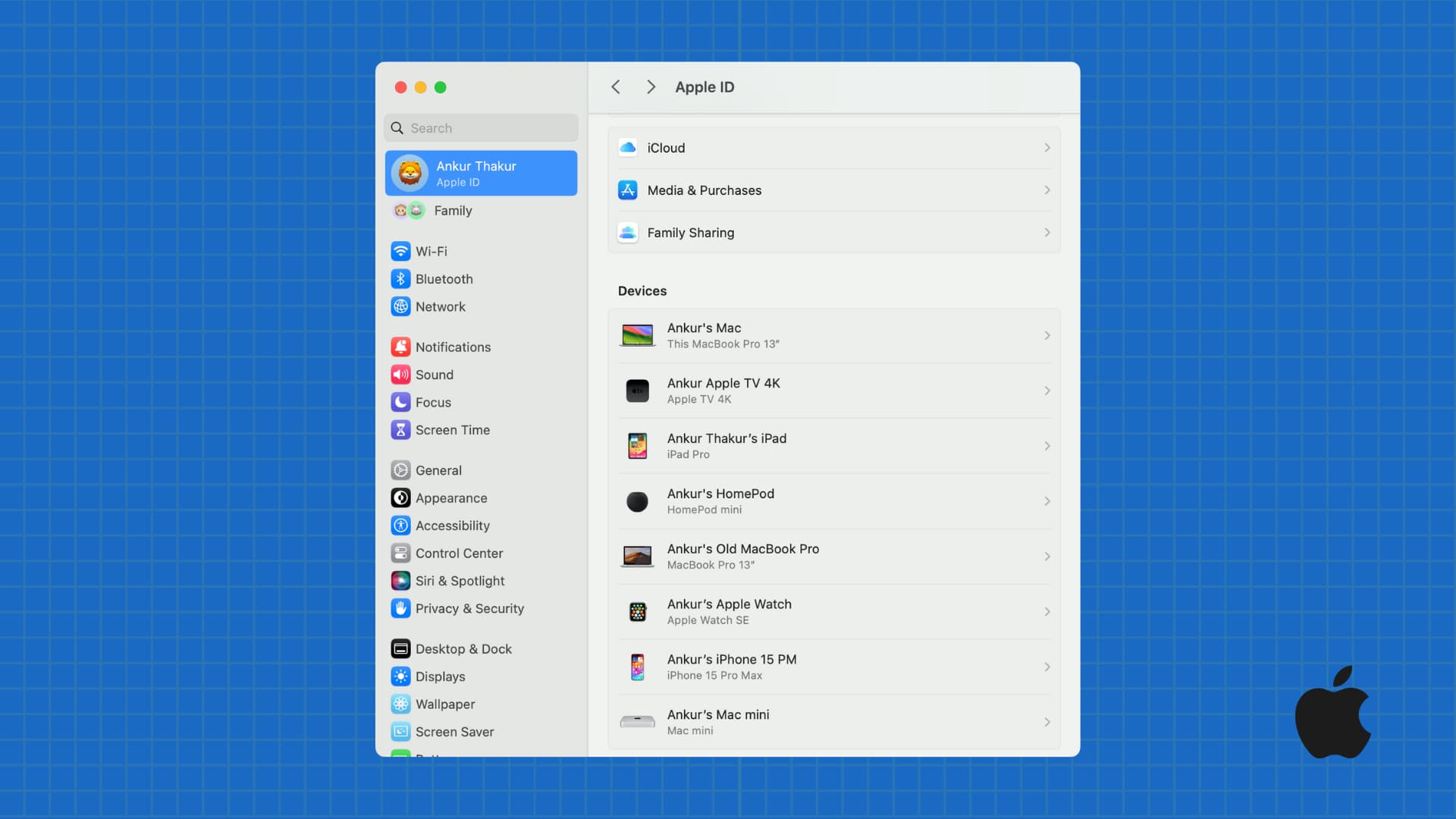 Apple ID screen in Mac System Settings