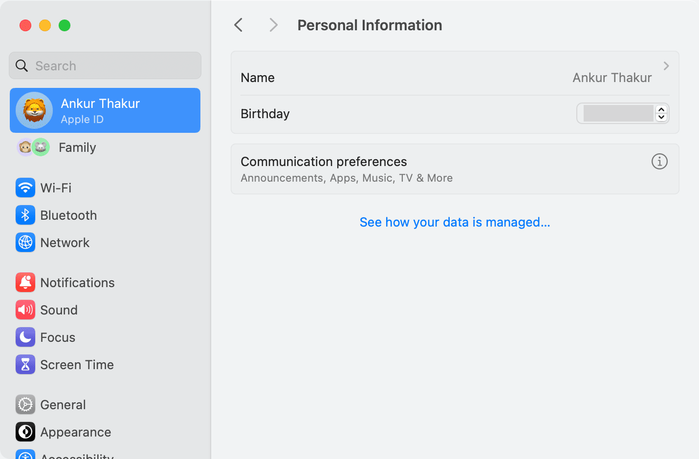 Apple ID Personal Information on Mac