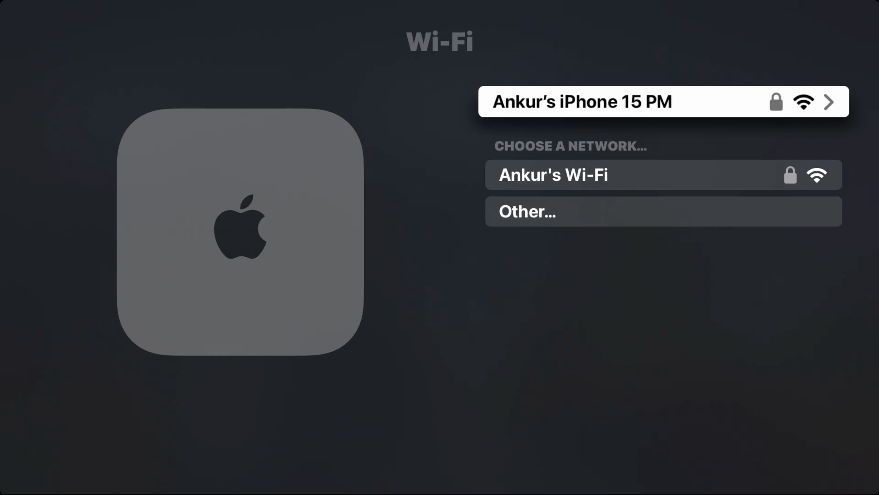 Apple TV connected to iPhone Hotspot