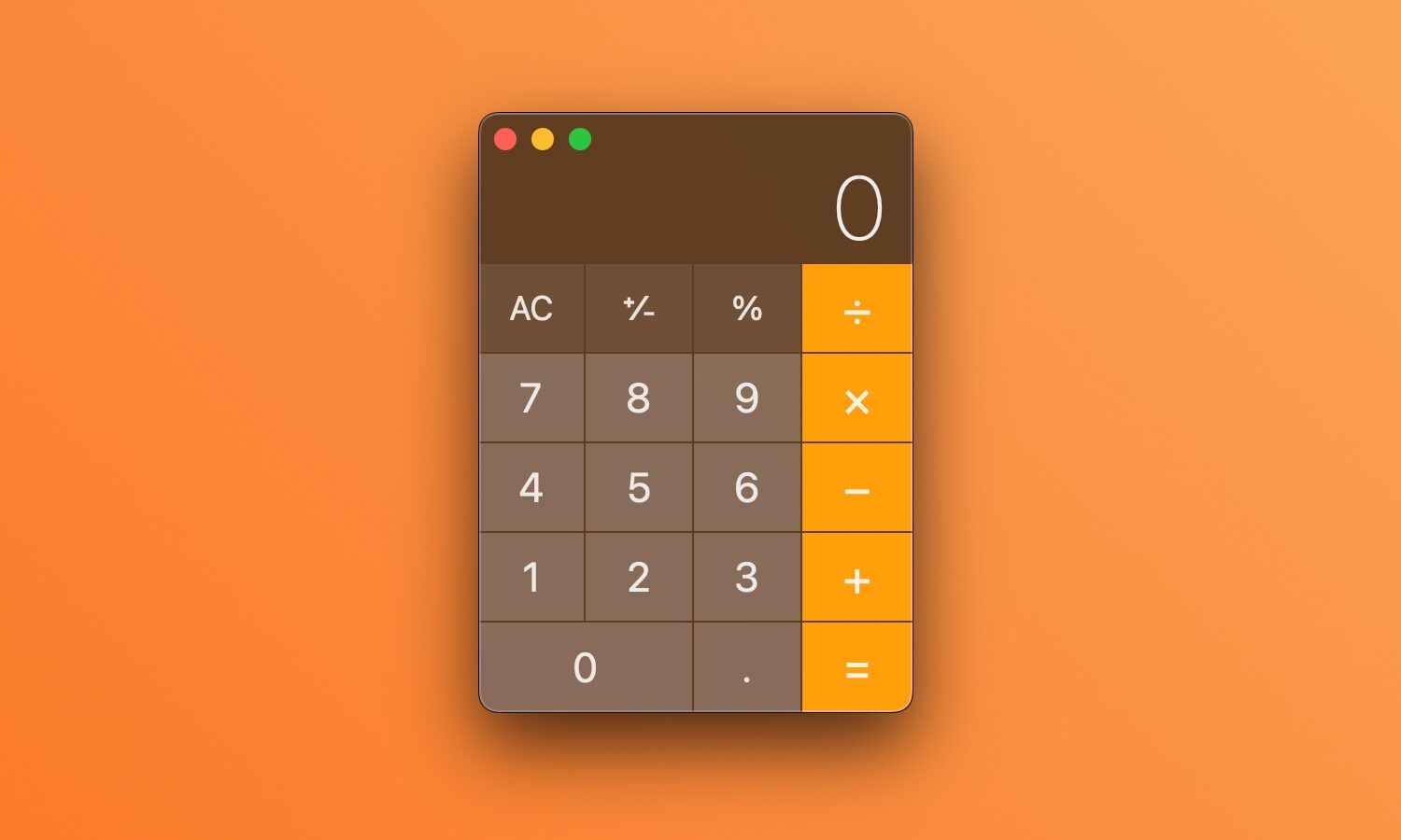 Calculator app on macOS Sonoma, set against an orange gradient background