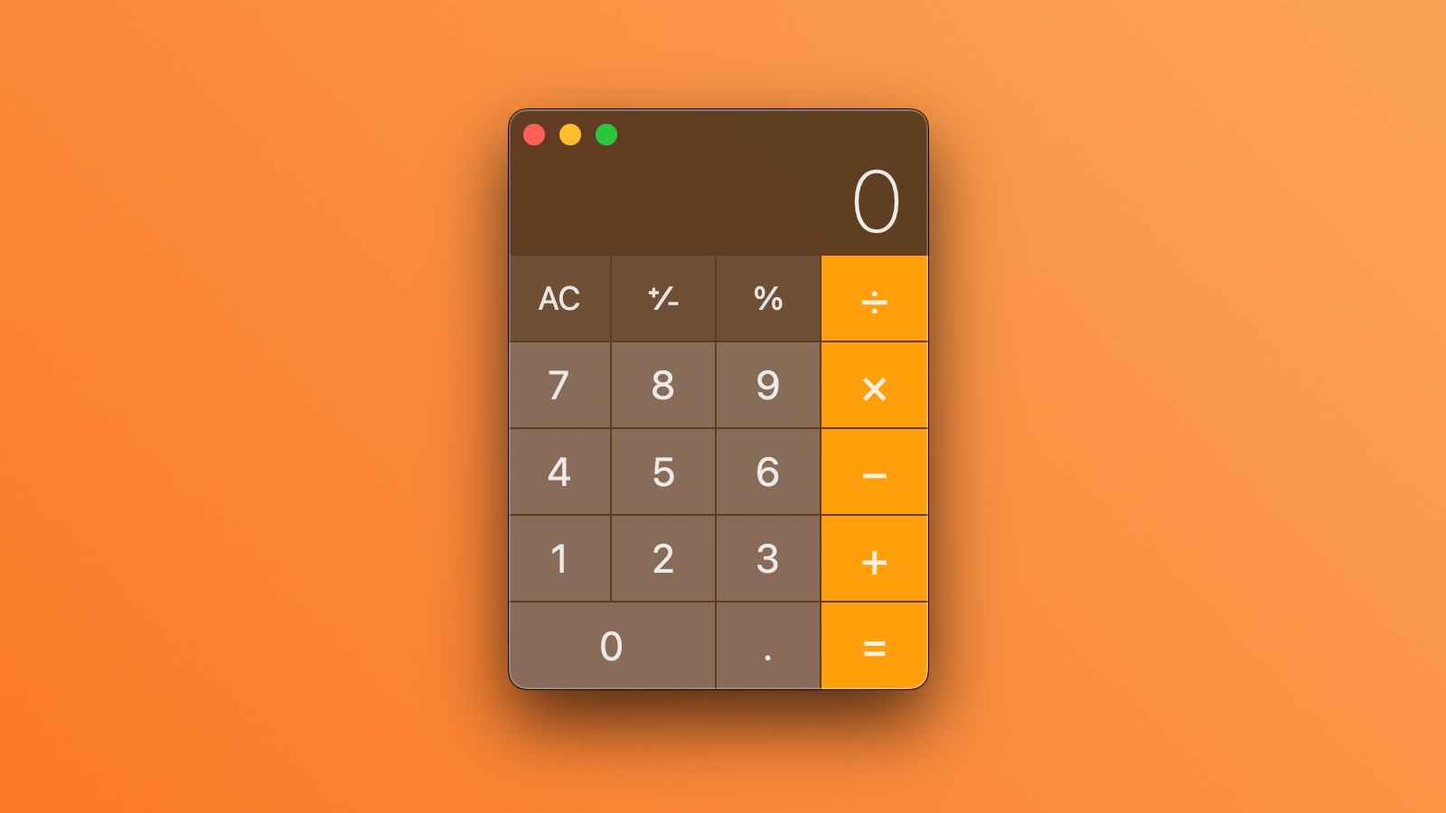 Calculator app on macOS Sonoma, set against an orange gradient background