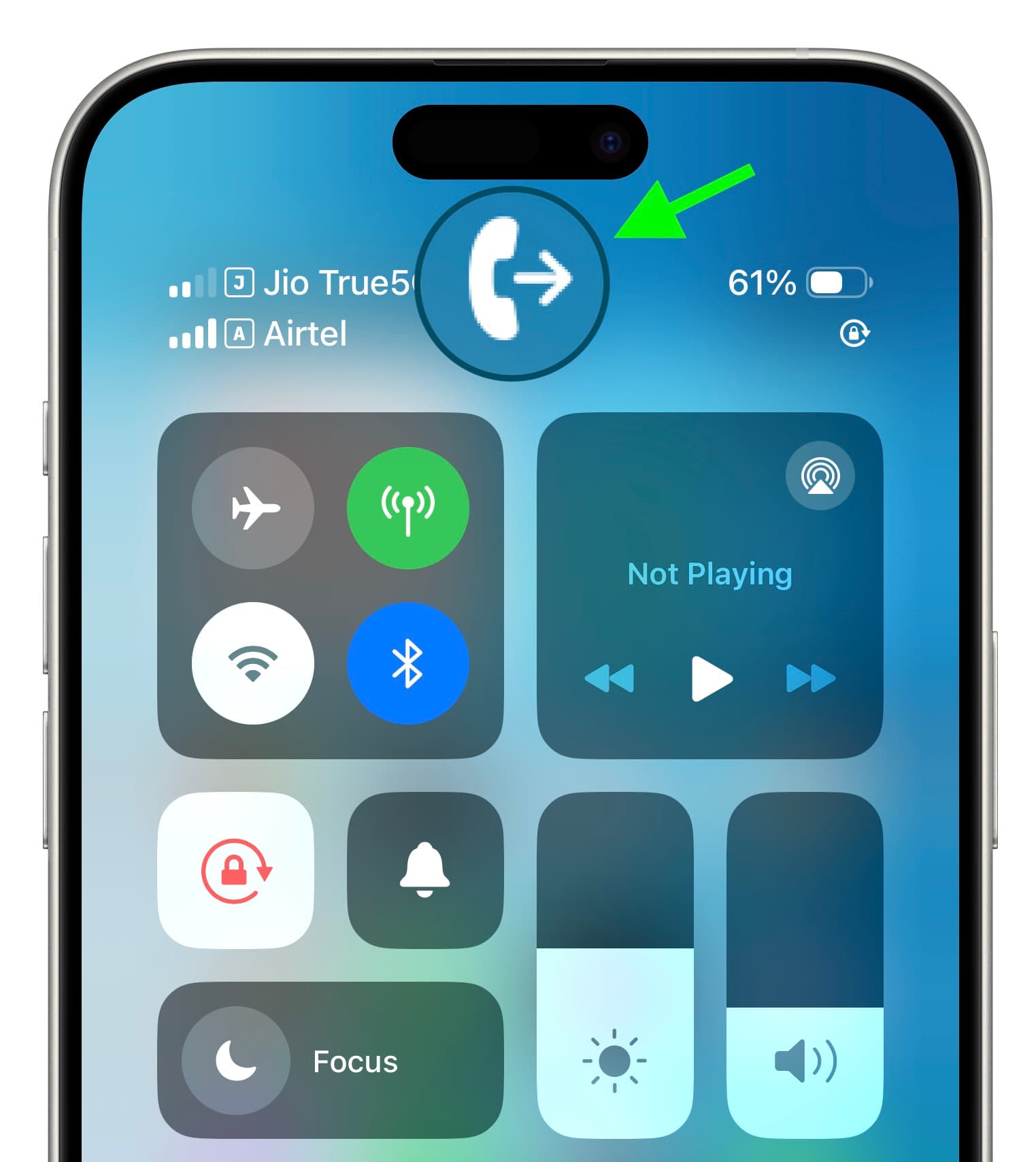 Call forwarding activated icon in iPhone Control Center