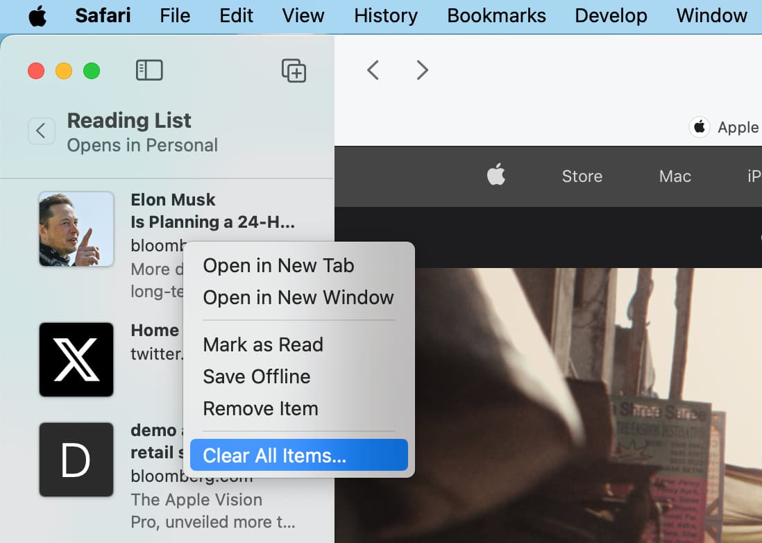 Clear all Reading List items in Safari on Mac