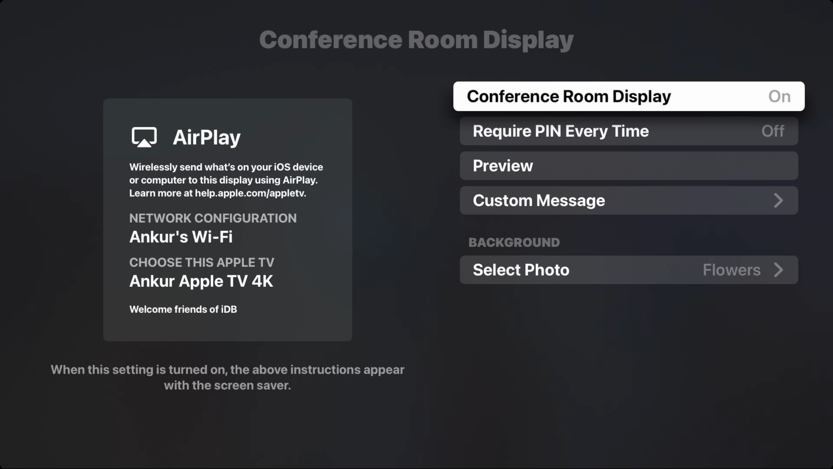 Conference Room Display activated on Apple TV