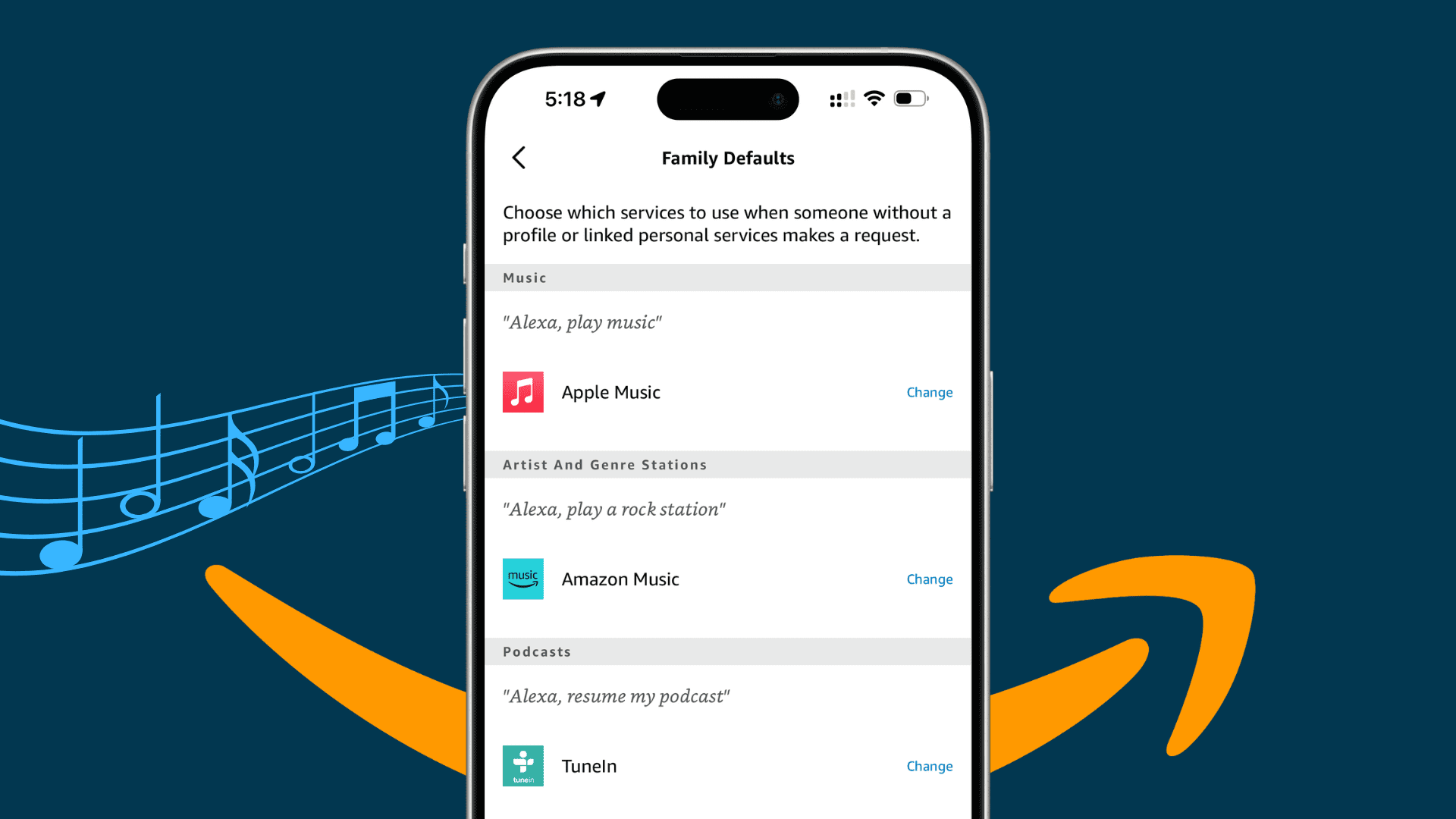 Default Music services for Alexa