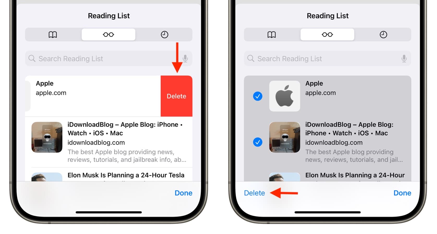 Delete Reading List article on iPhone