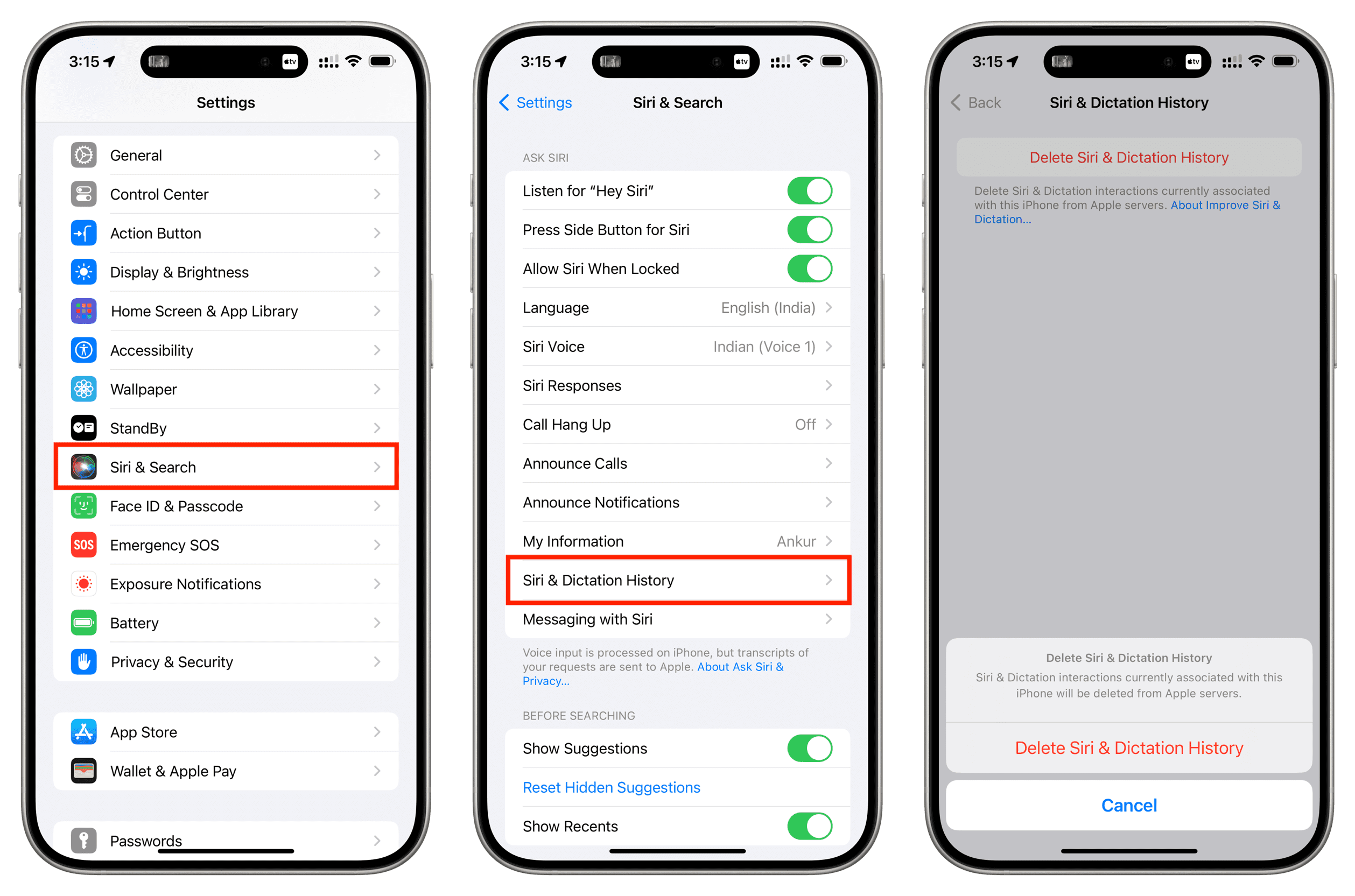 Delete Siri and Dictation History on iPhone