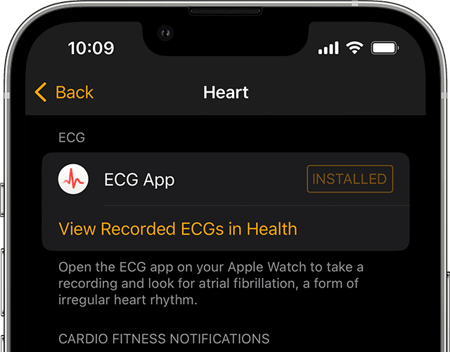 ECG in Heart section of iPhone Watch app