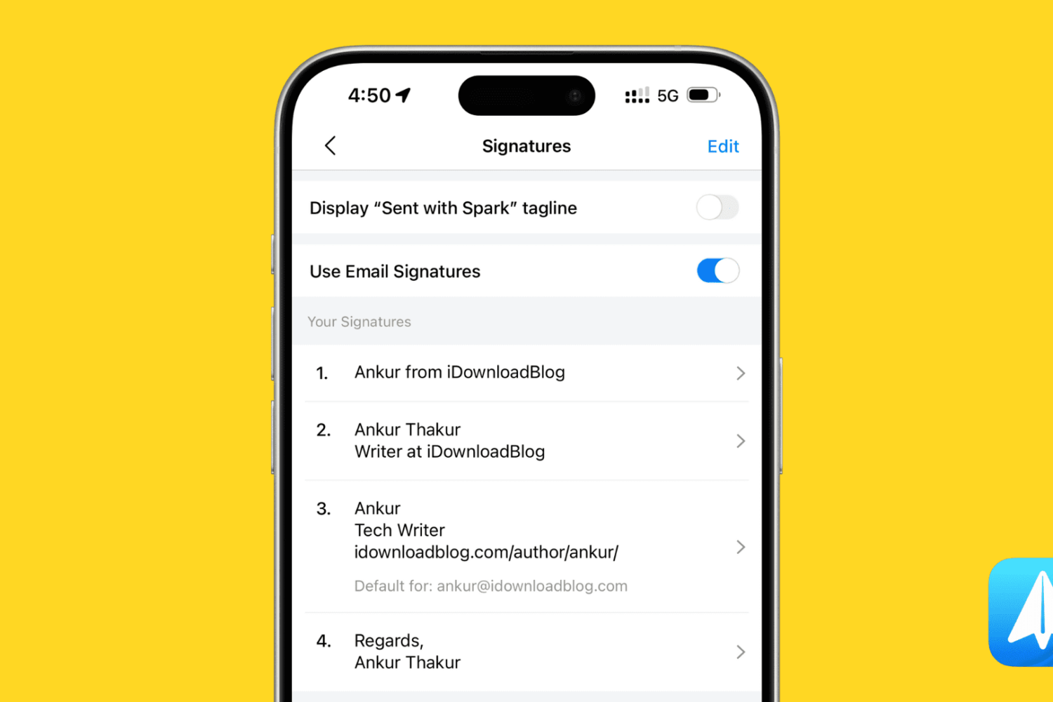 Multiple email signatures in Spark app on iPhone