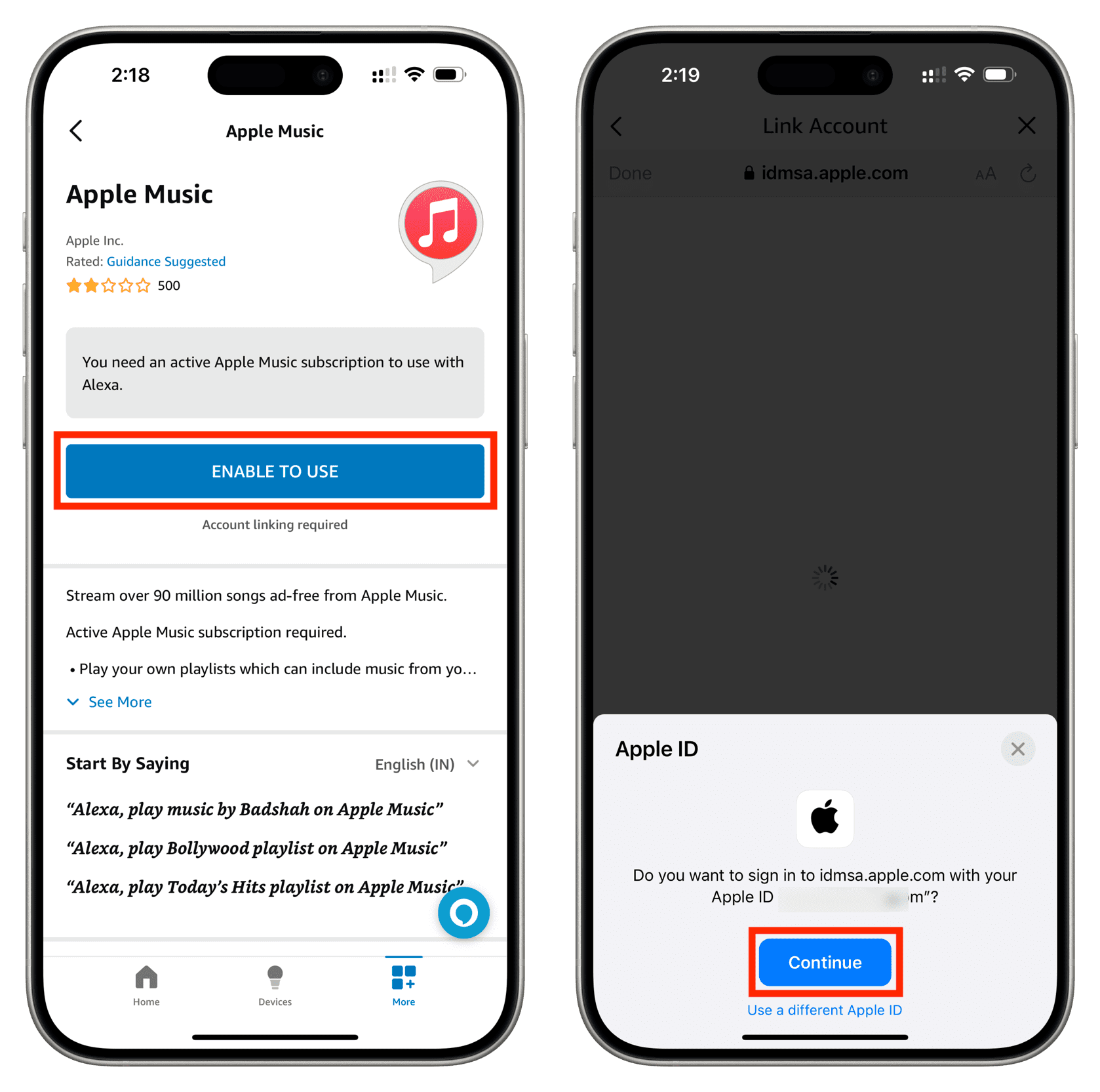 Enable to Use Apple Music with Alexa and sign in with Apple ID