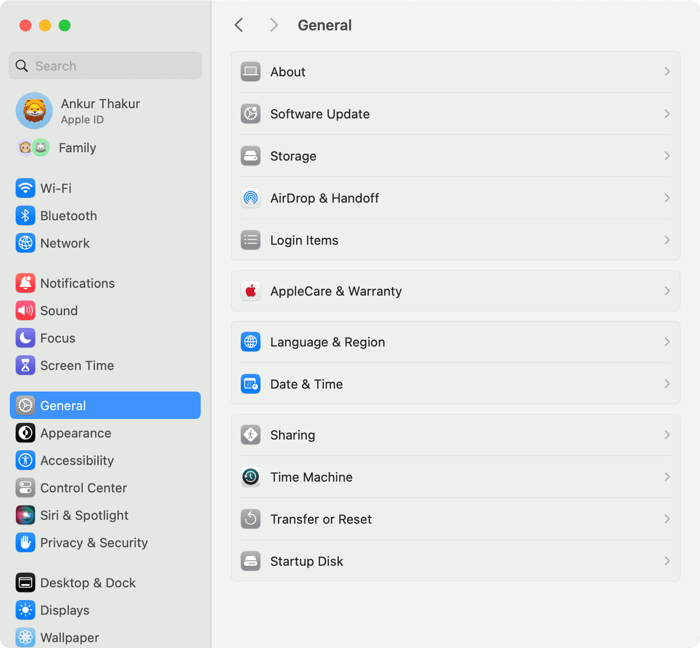 General option in Mac System Settings