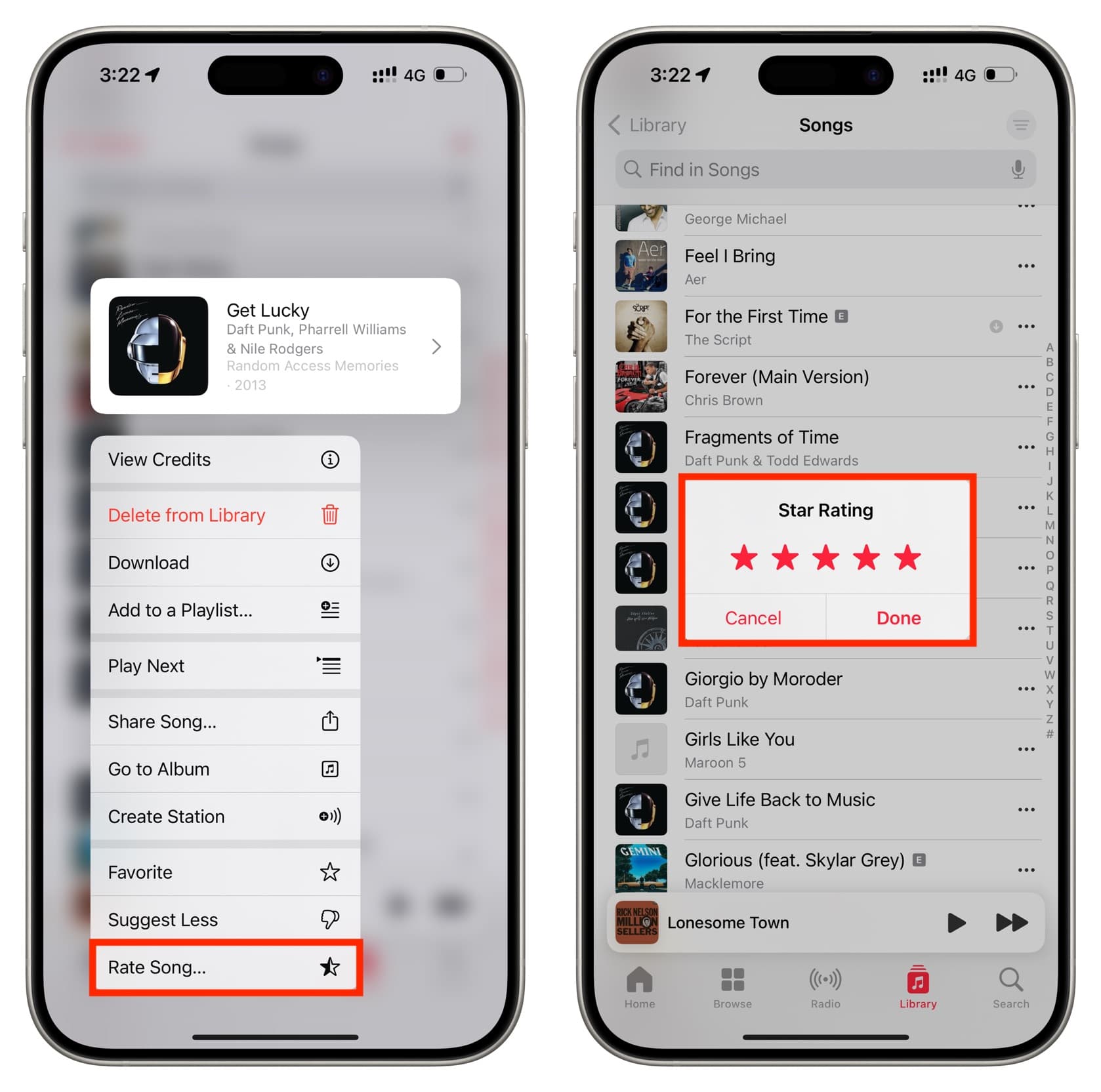 Give Star Rating to song in Apple Music on iPhone