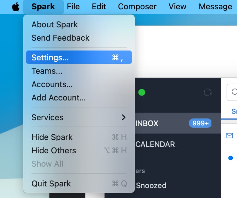 Go to Spark Settings on Mac