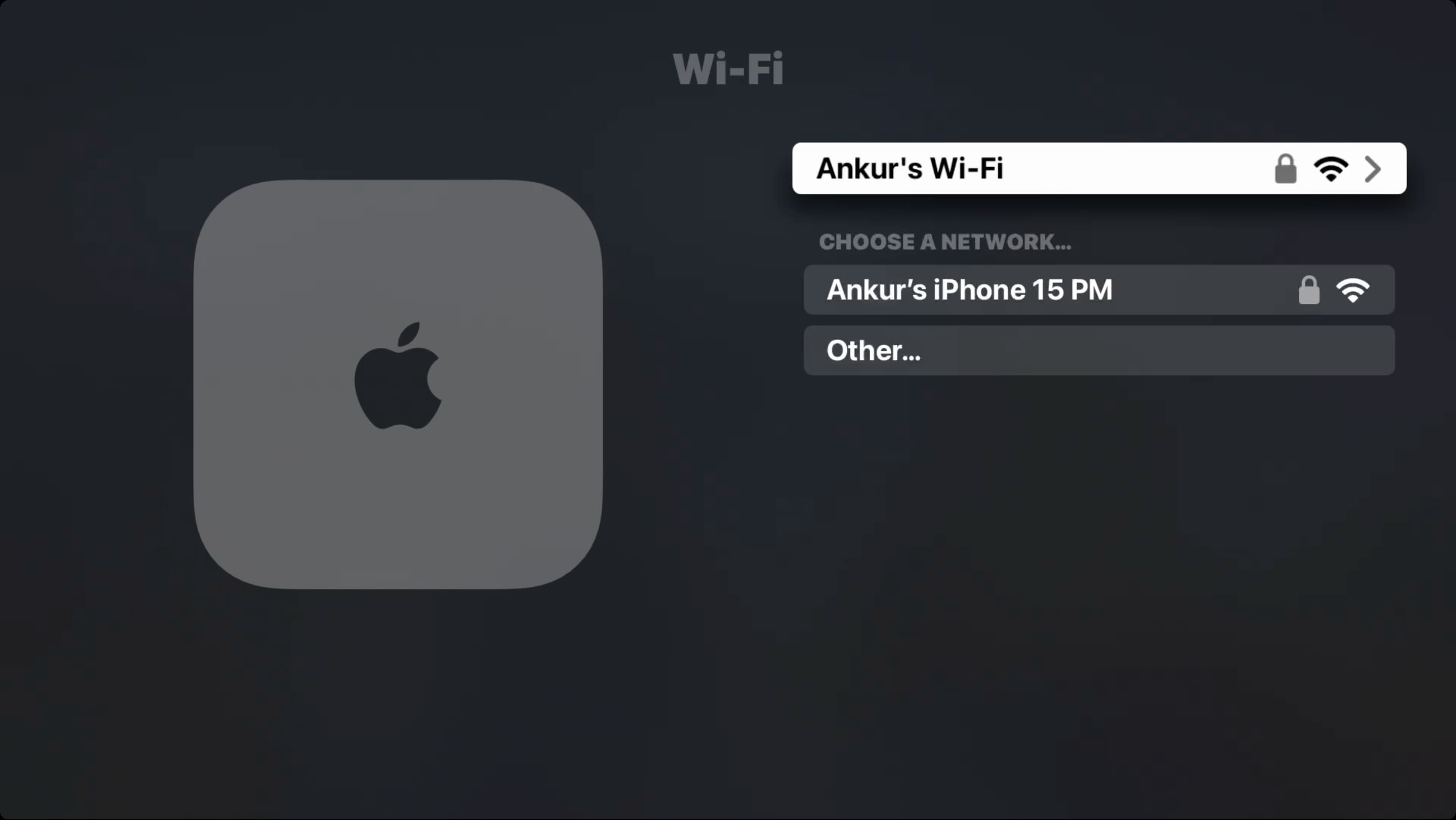 Main Wi-Fi connected to Apple TV