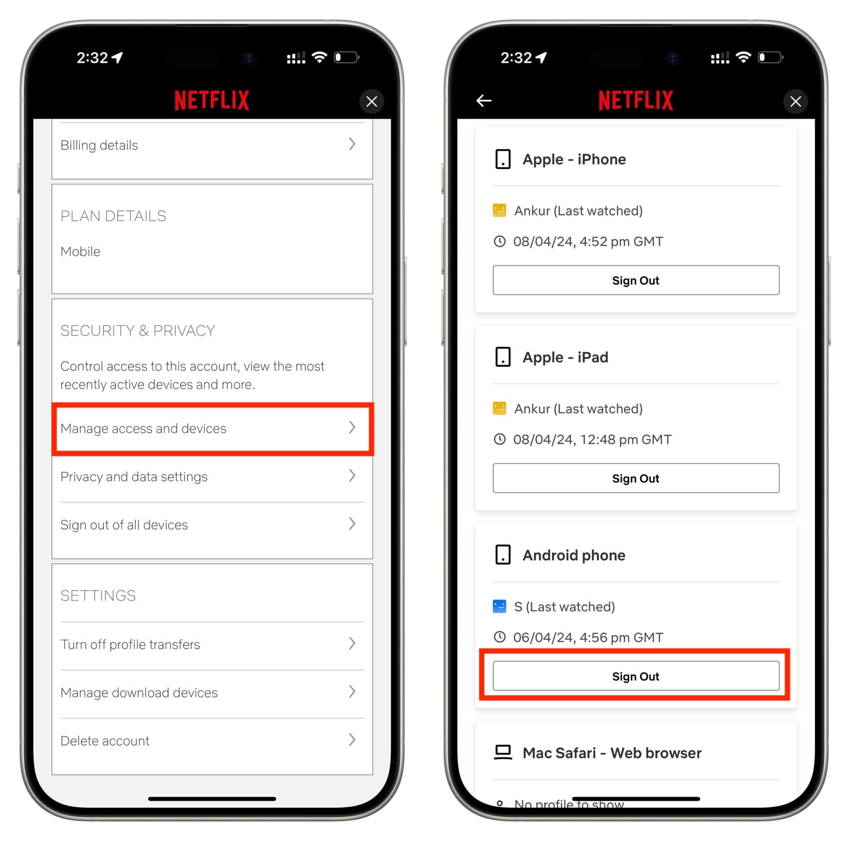 Manage access and devices on Netflix and sign out of devices you don't recognize
