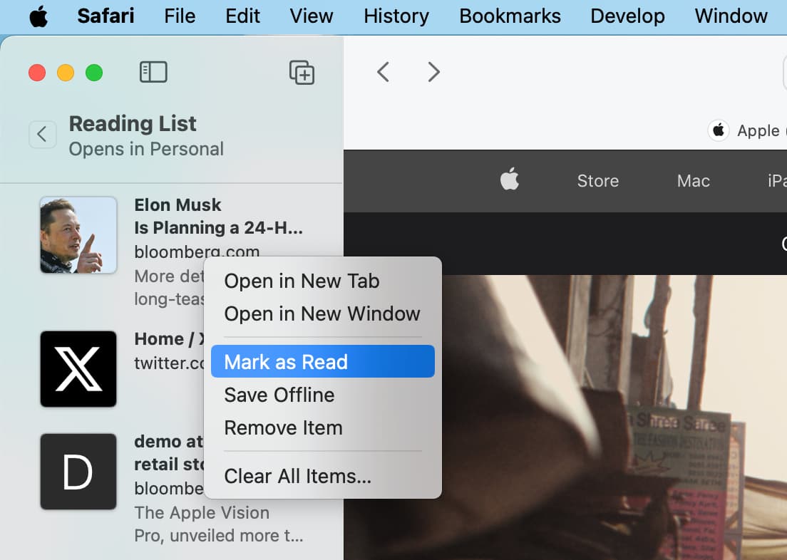 Mark article as Read in Safari on Mac
