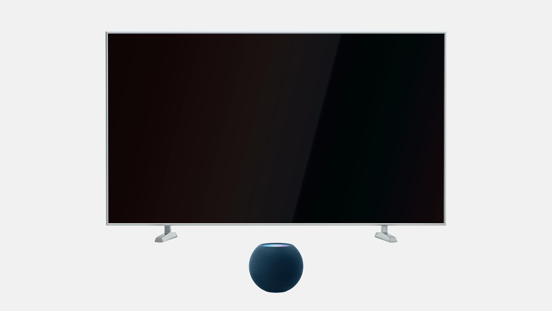 One HomePod in center front of TV